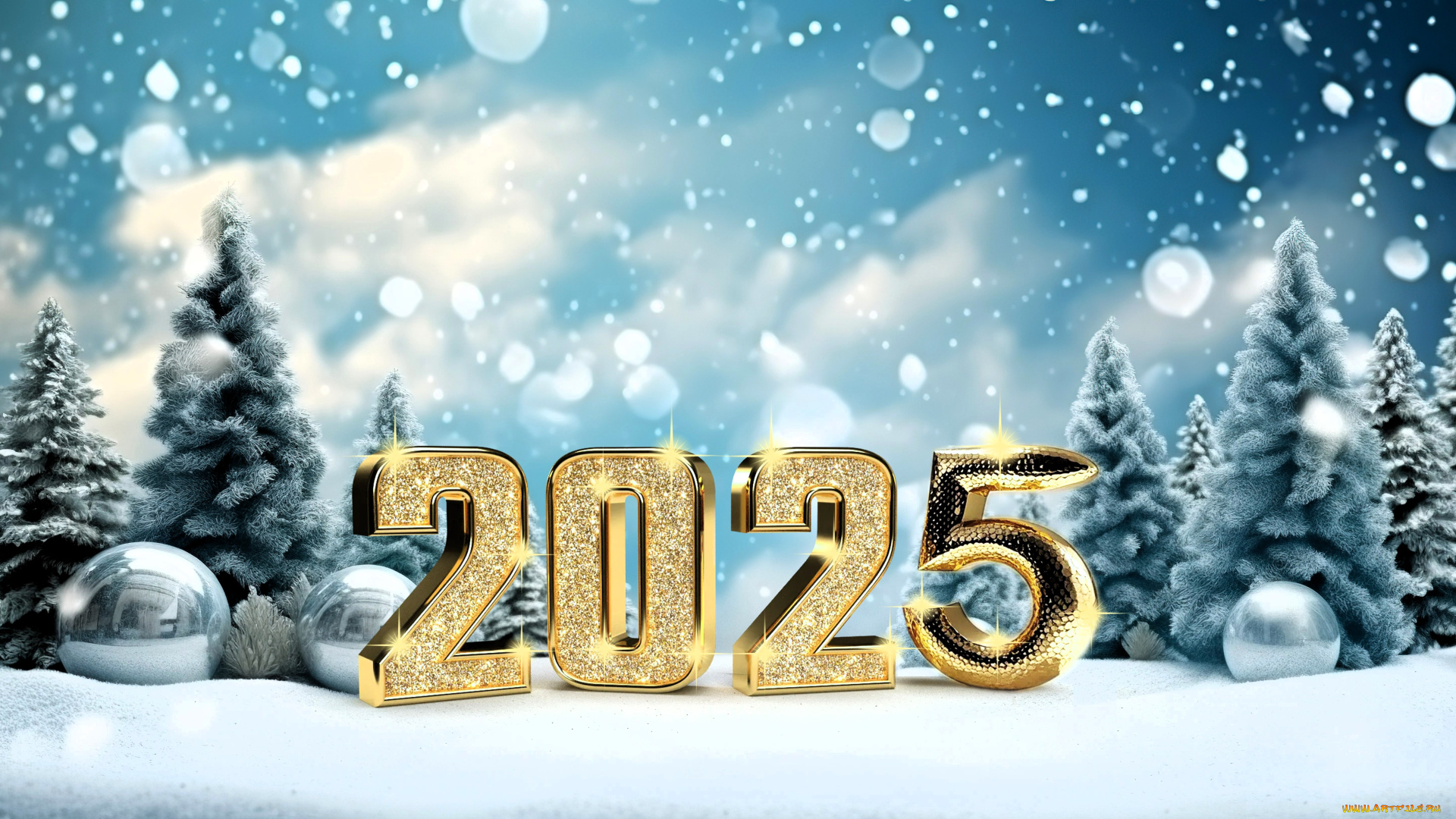 праздничные, -, разное, , новый, год, год, цифры, снег, ёлки, шарики