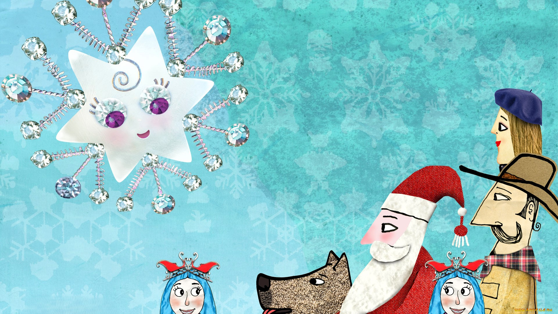 праздничные, векторная, графика, , новый, год, звезда, люди, санта, клаус, собака