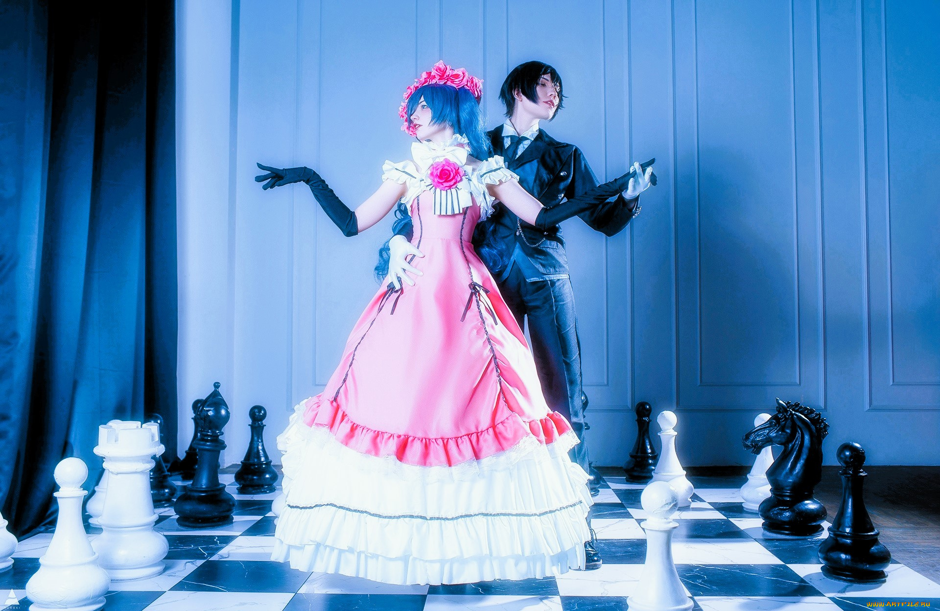 девушки, tenletters, пара, наряды, танец, клетки, шахматы, фигуры