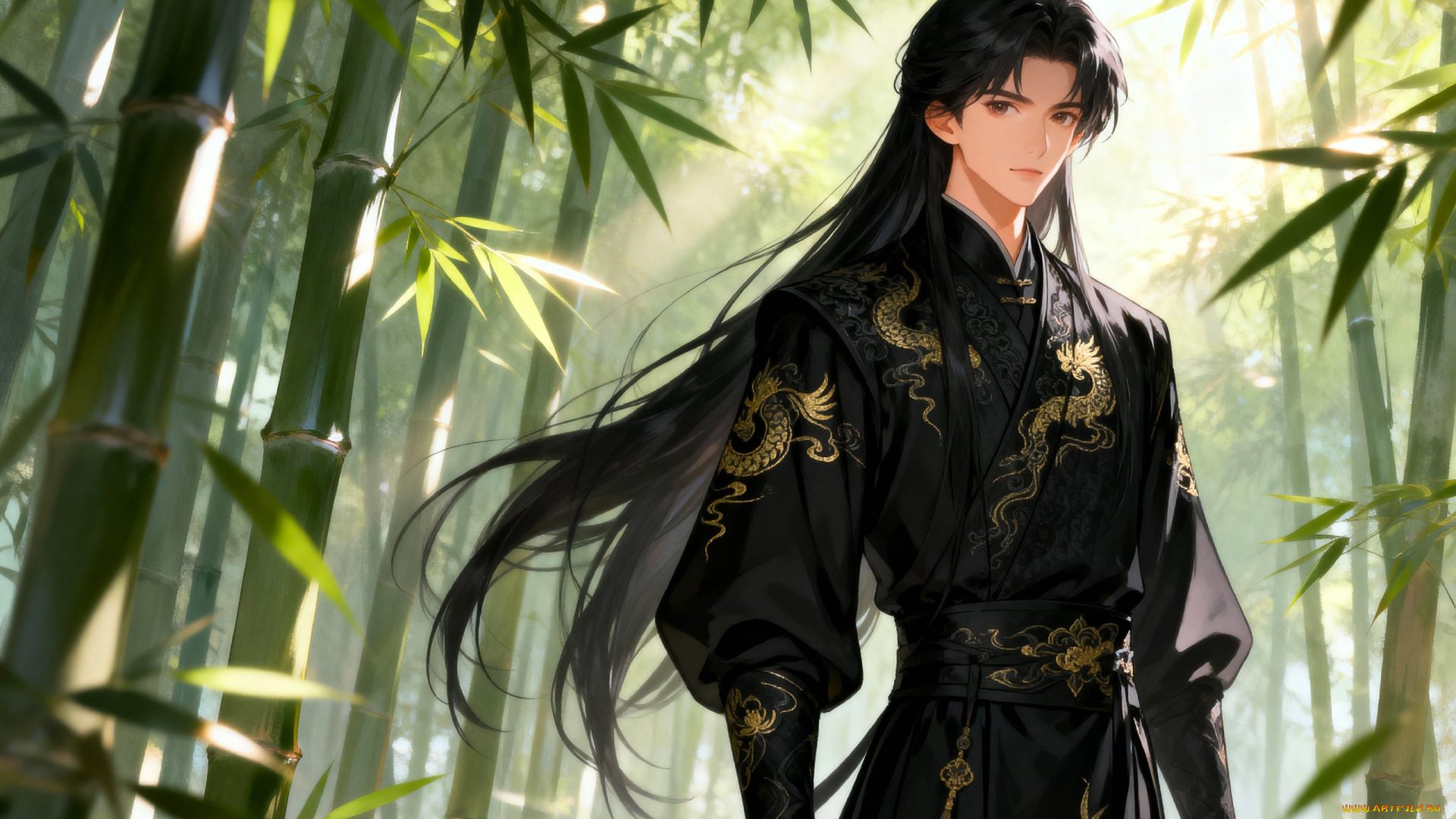 аниме, unknown, , другое, , парень, наряд, лес, бамбук