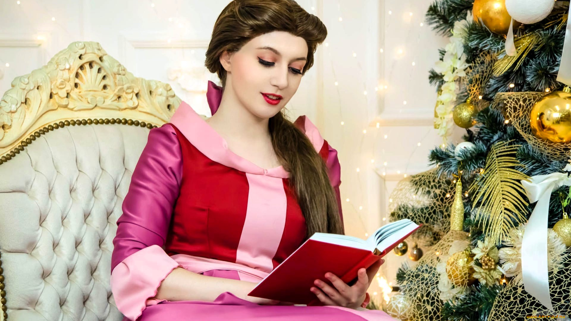 девушки, tomka, violea, образ, косплей, наряд, костюм, книга, ёлка, новый, год