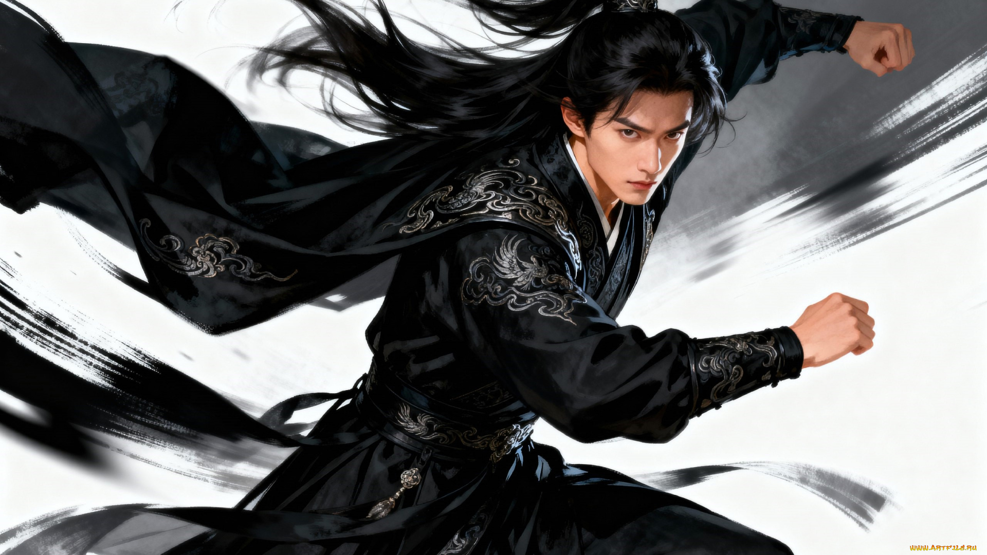 рисованное, люди, парень, китай, наряд