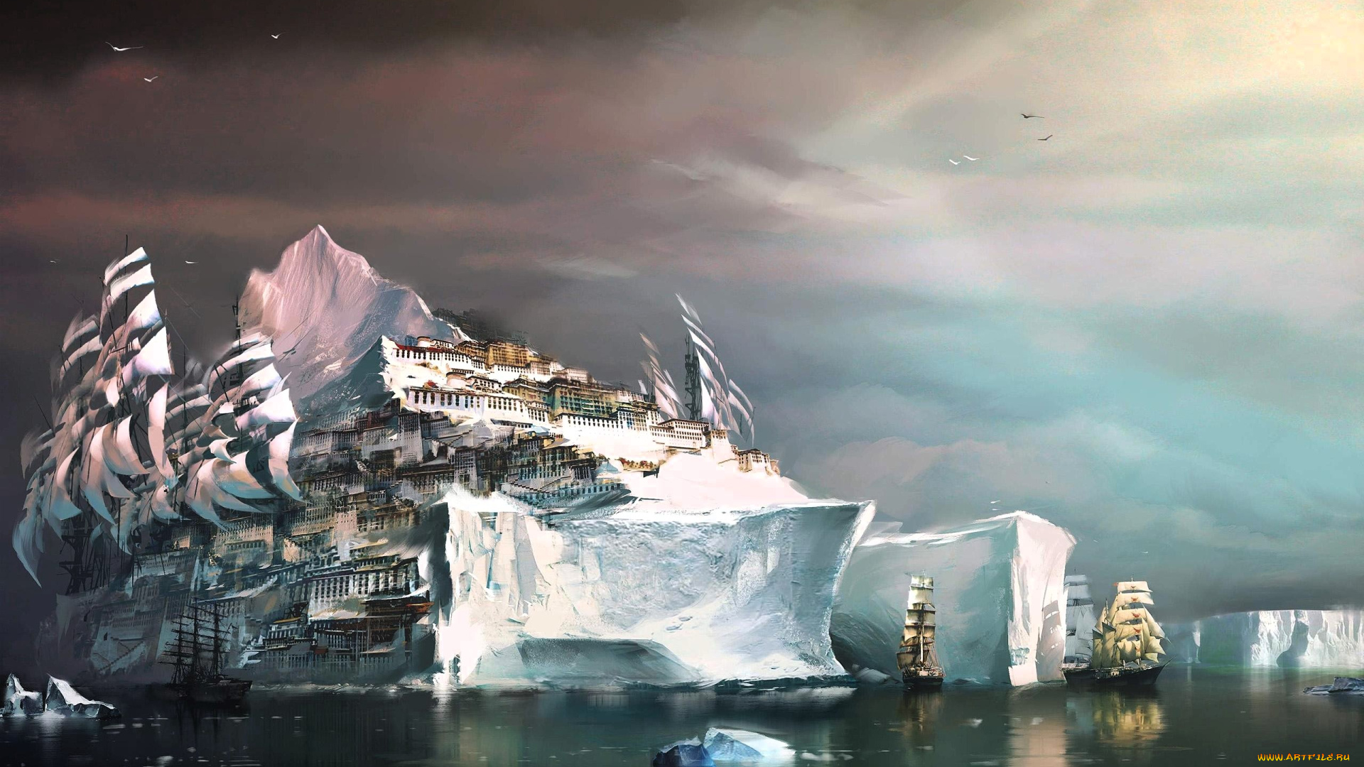 видео, игры, guild, wars, 2, корабли, парусники, море, айсберг
