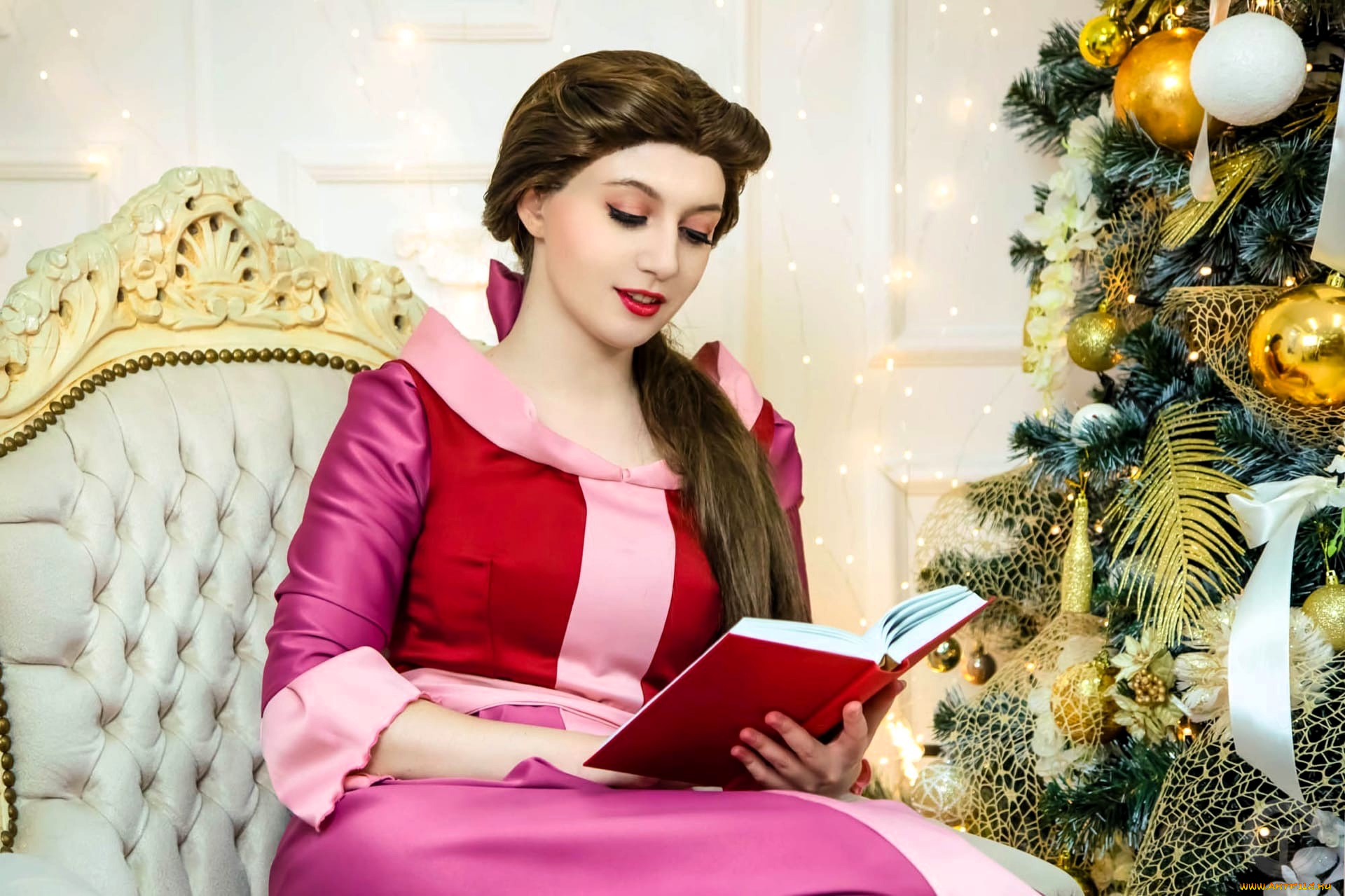девушки, tomka, violea, образ, косплей, наряд, костюм, книга, ёлка, новый, год