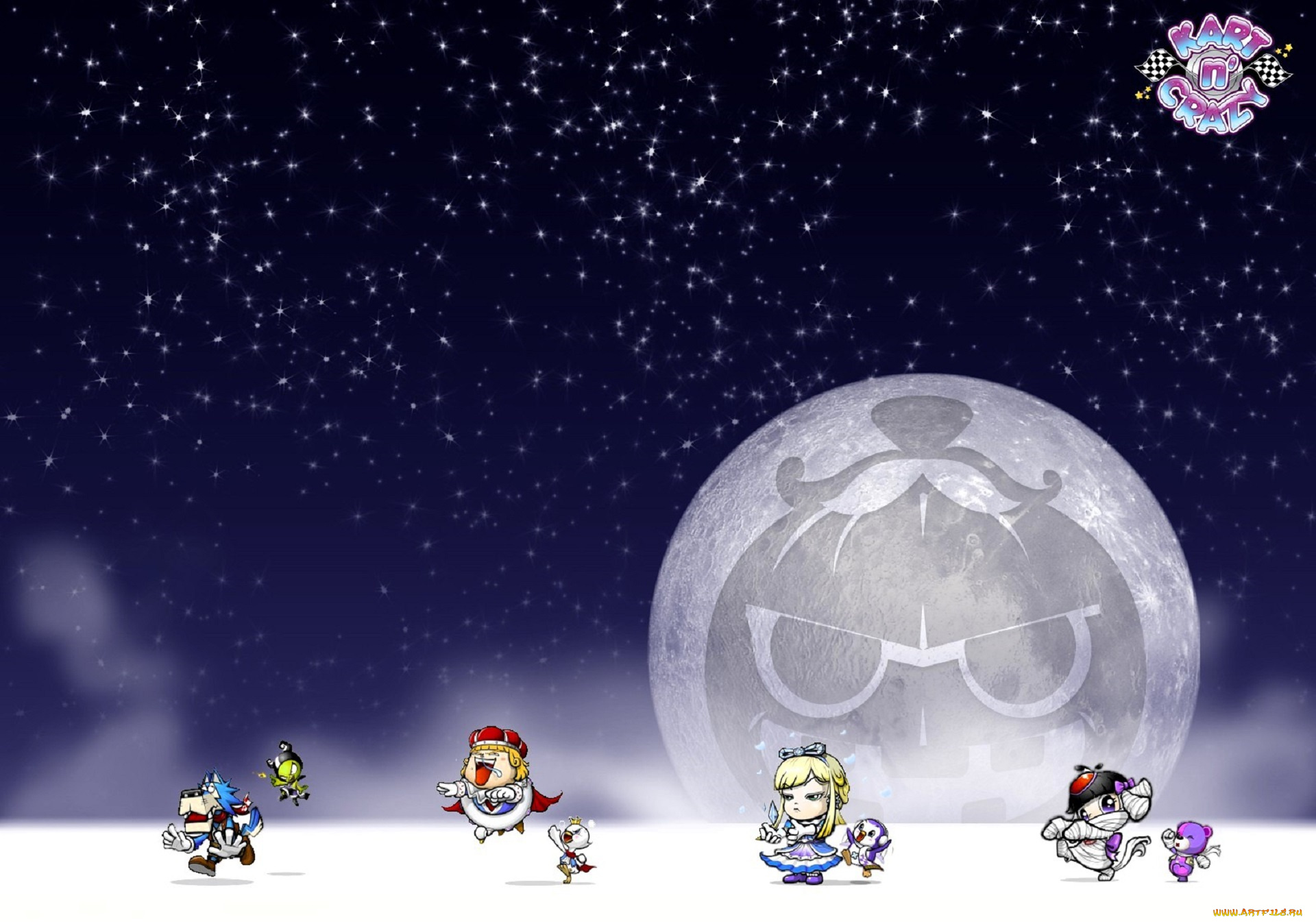 видео, игры, kart, n`, crazy, персонаж, небо, звезды, луна