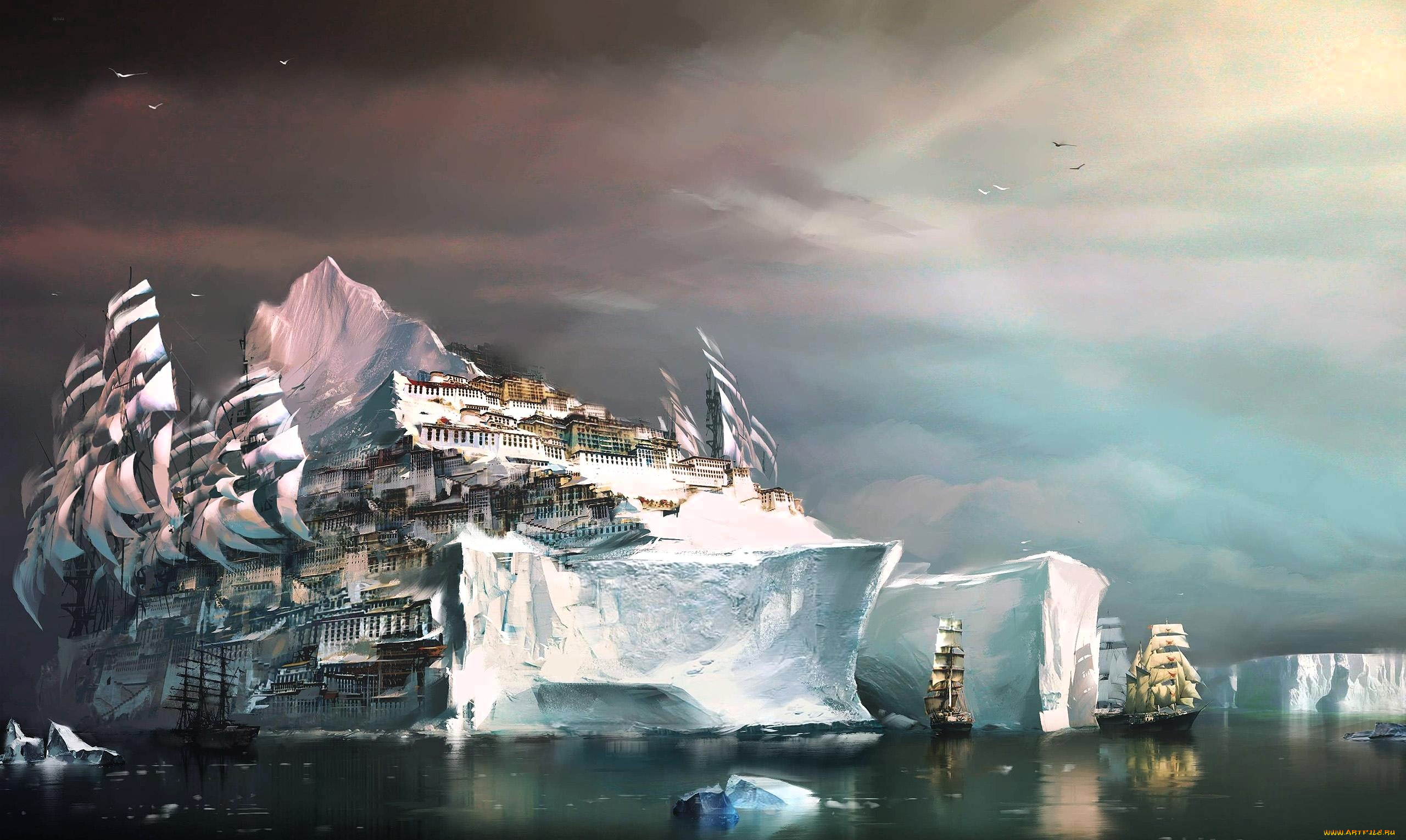 видео, игры, guild, wars, 2, корабли, парусники, море, айсберг