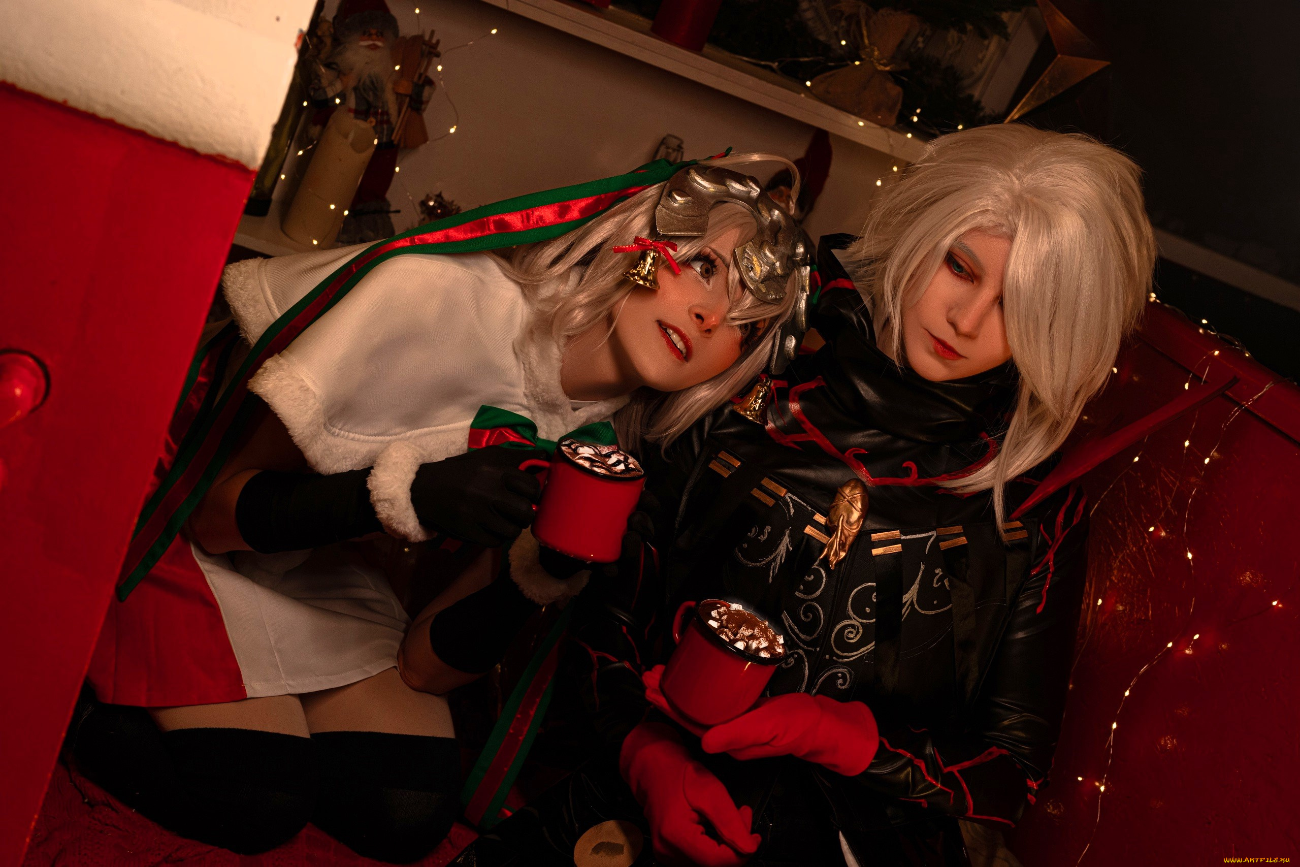 девушки, mari, aisu, образы, косплей, наряды, костюмы, копье, огни, новый, год, автобус, украшения, подарки, чашки