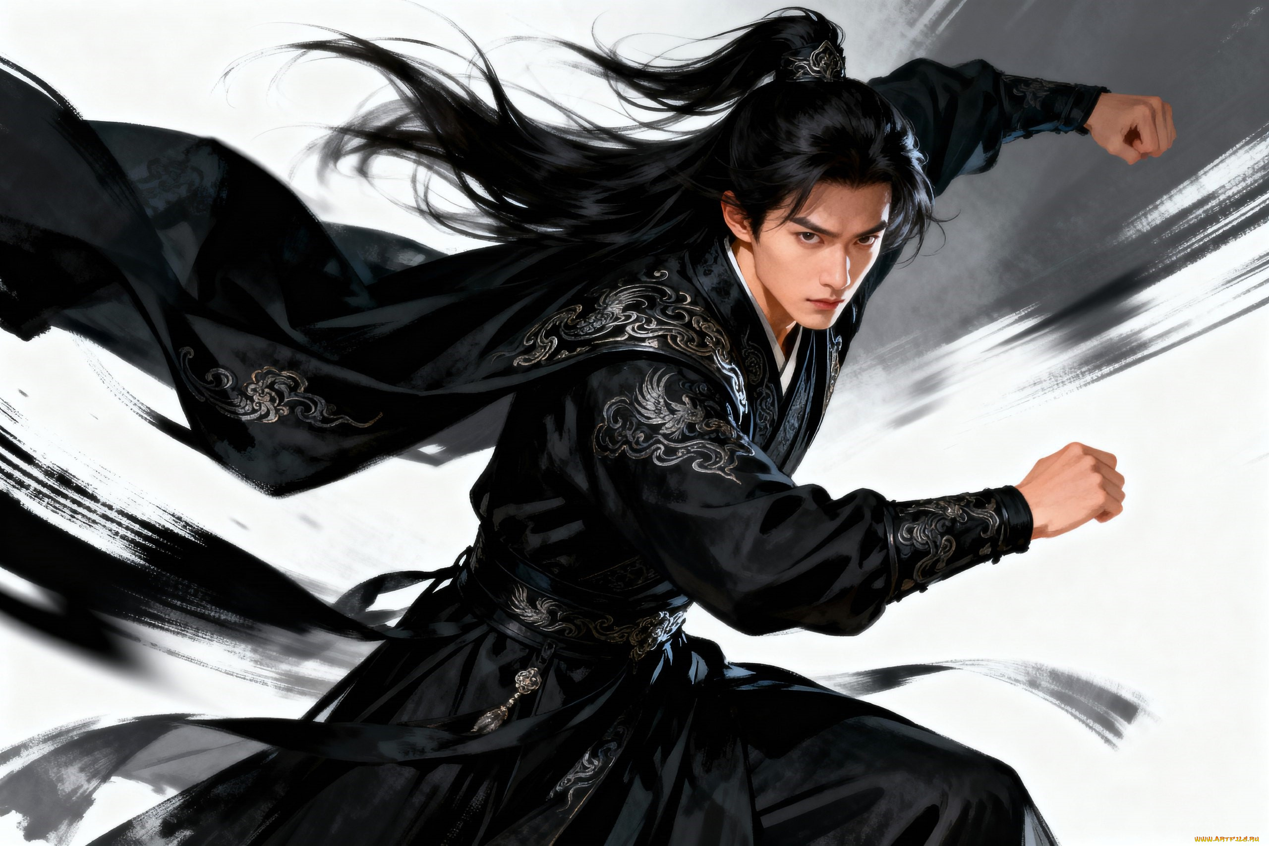 рисованное, люди, парень, китай, наряд