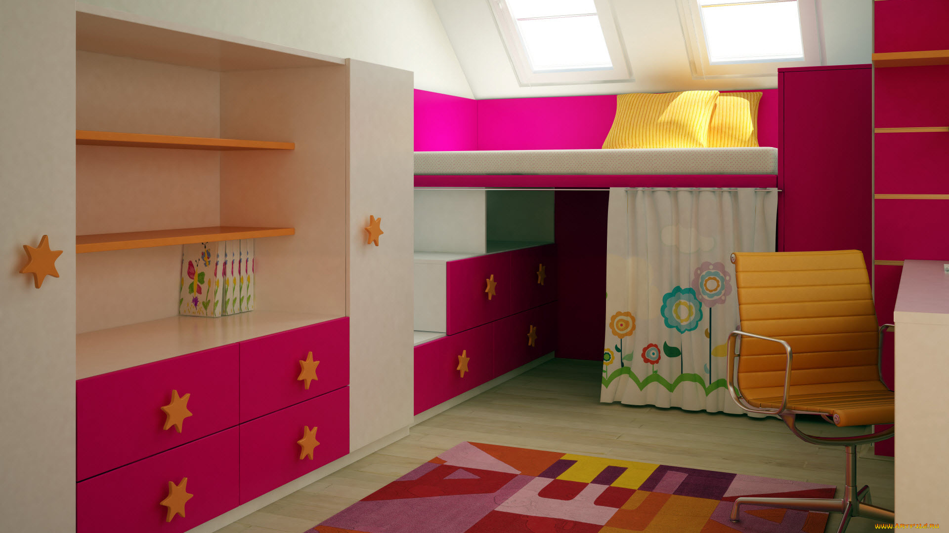 3д, графика, realism, реализм, детская, дизайн, обои, интерьер, кабинет