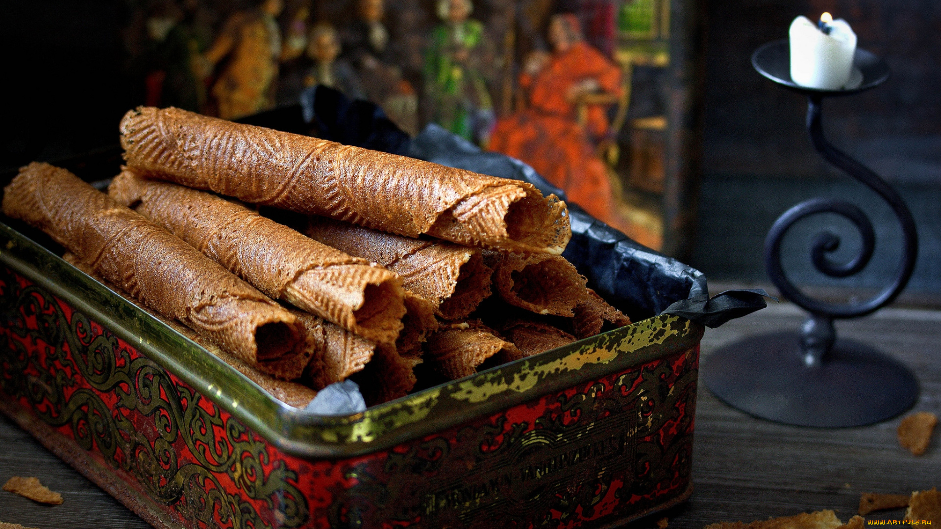 еда, пирожные, кексы, печенье, вафли, трубочки, свеча