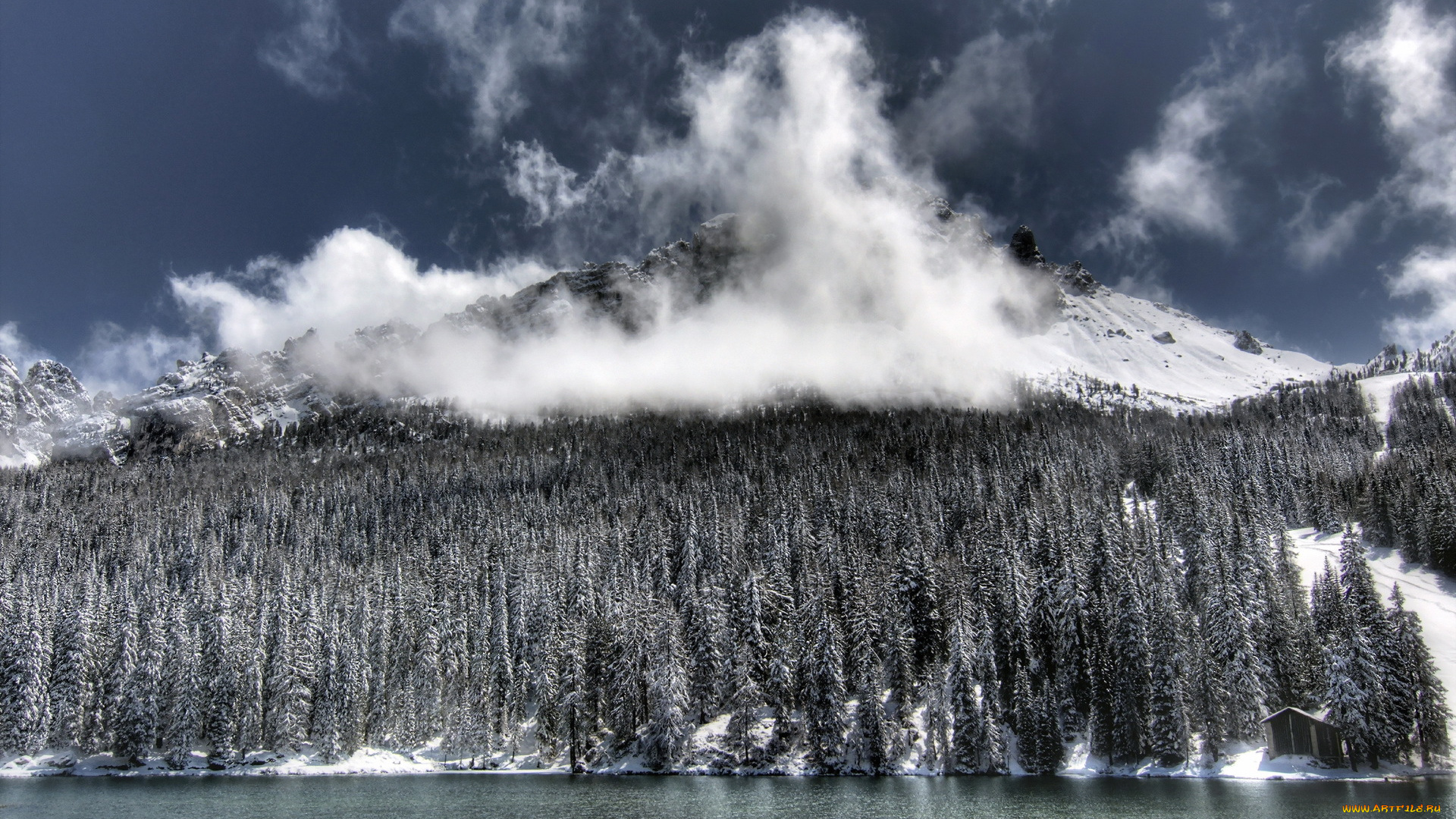 природа, горы, река, зима