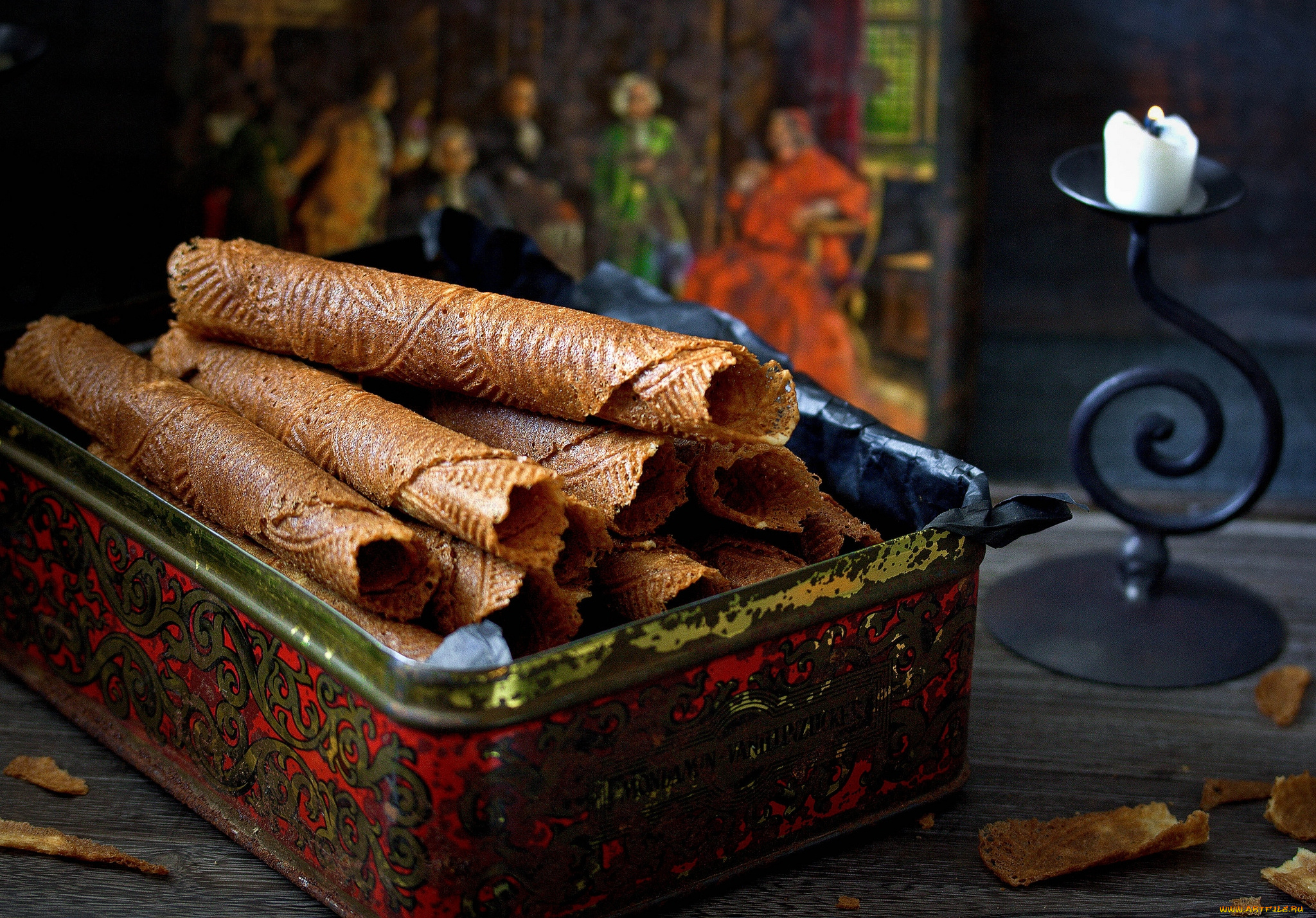 еда, пирожные, кексы, печенье, вафли, трубочки, свеча