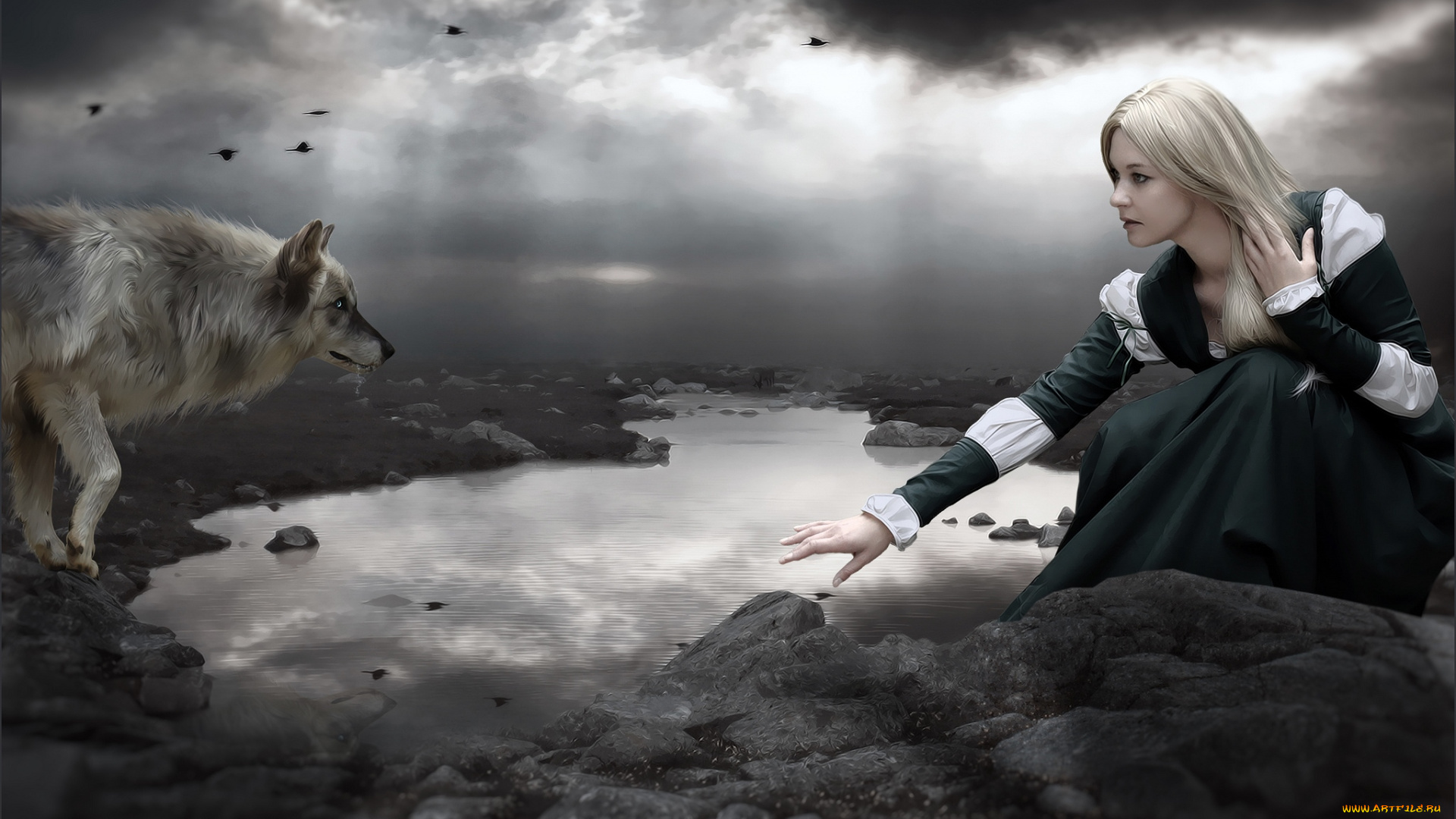 фэнтези, -1фотоарт, волк, девушка