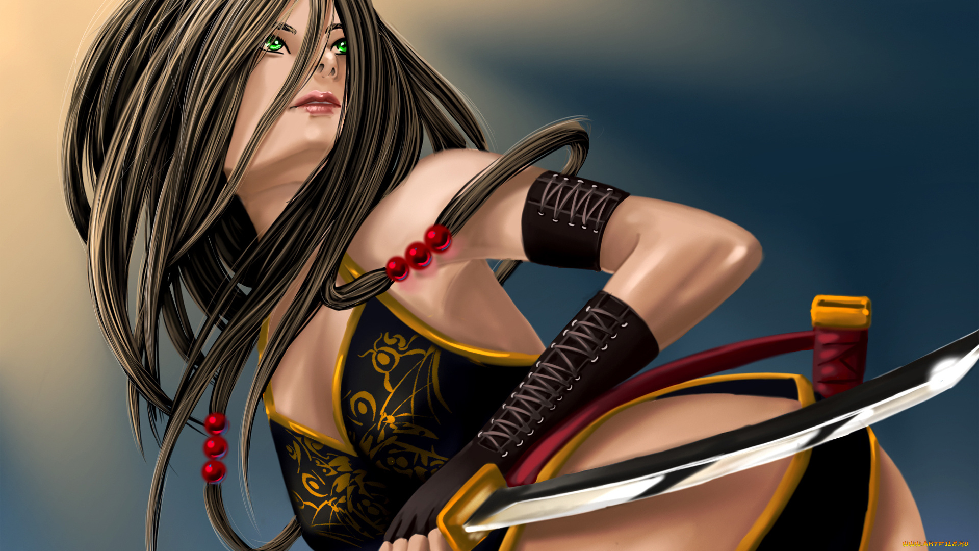 фэнтези, девушки, меч, воин, девушка, взгляд