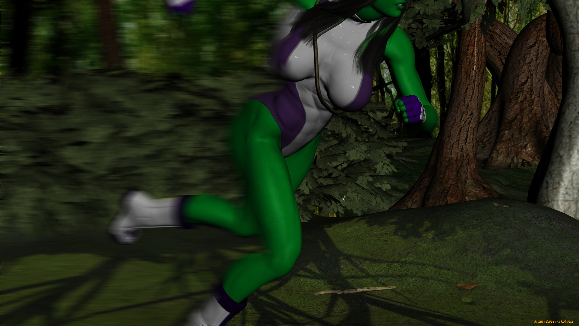 kraven`s, sport, 3д, графика, fantasy, , фантазия, лес, бег, девушка