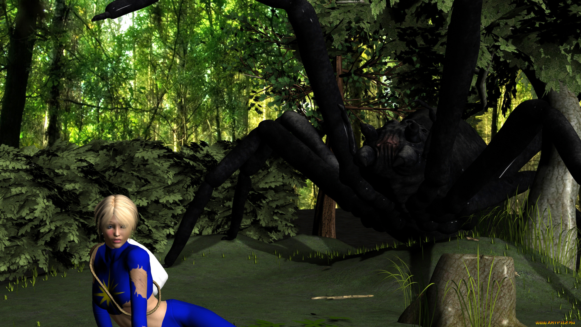 kraven`s, sport, 3д, графика, fantasy, , фантазия, паук, лес, девушка