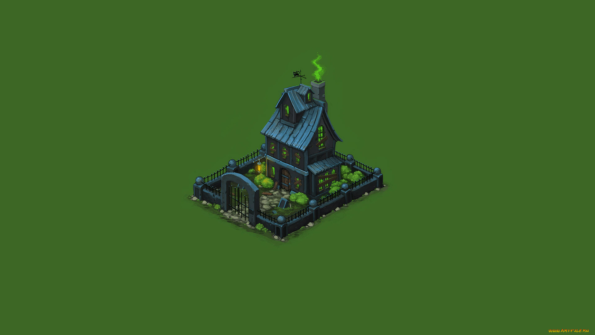 особняк, рисованные, минимализм, зелный, фон, дом