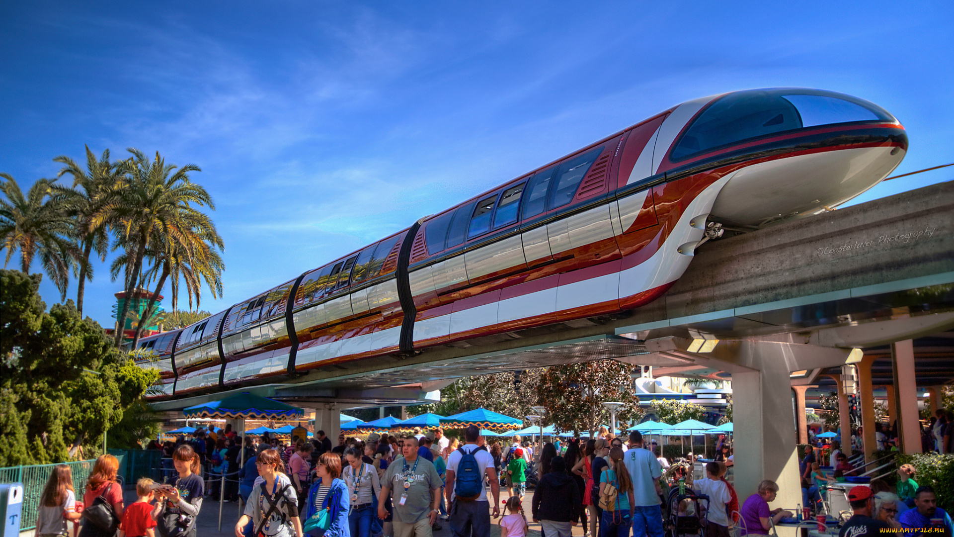 техника, поезда, поезд, монорельс, эстакада, парк