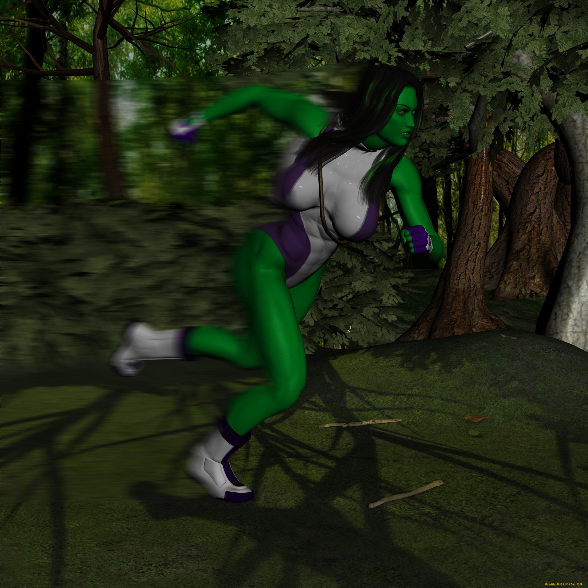 kraven`s, sport, 3д, графика, fantasy, , фантазия, лес, бег, девушка