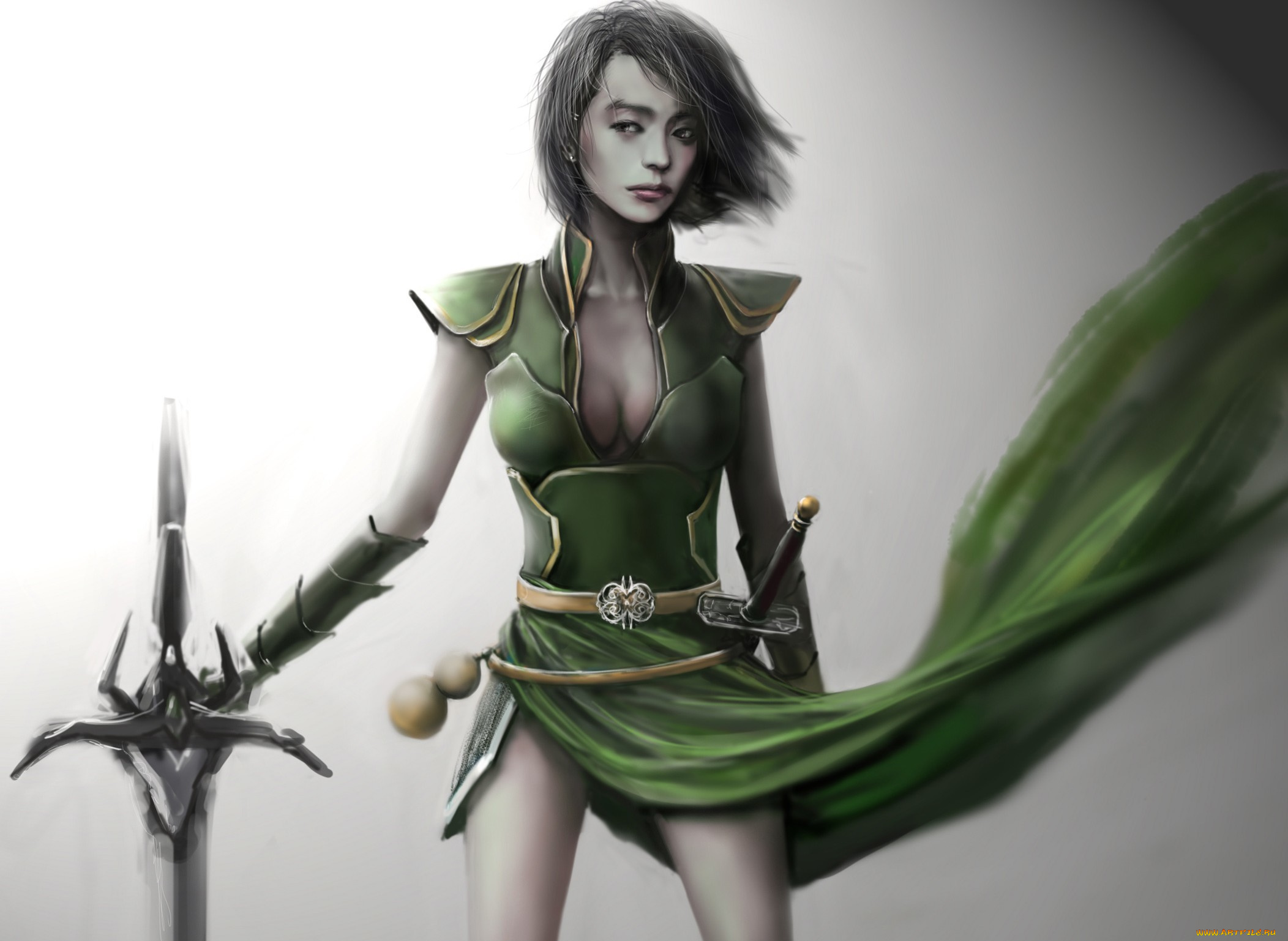 фэнтези, девушки, взгляд, меч, кортик, девушка