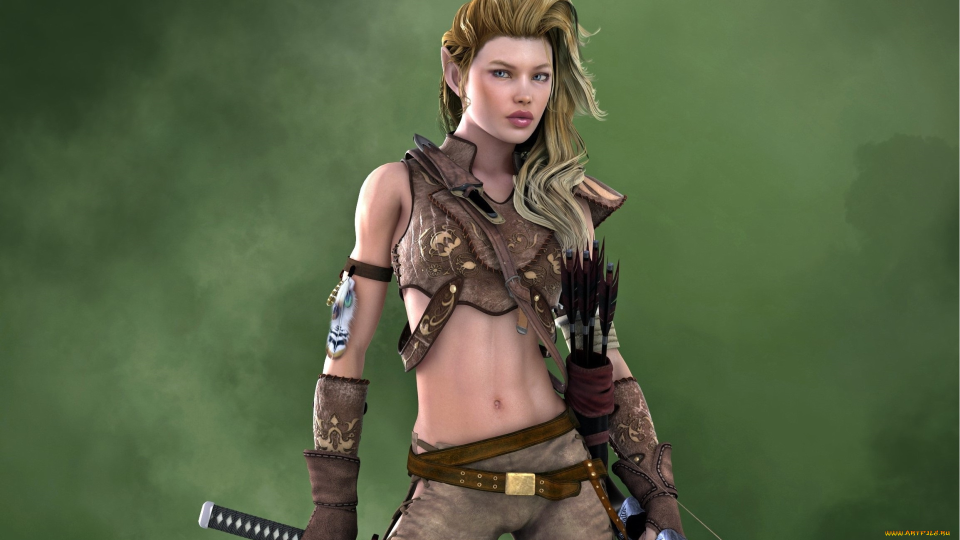 3д, графика, амазонки, , amazon, эльфийка, оружие, фон, взгляд