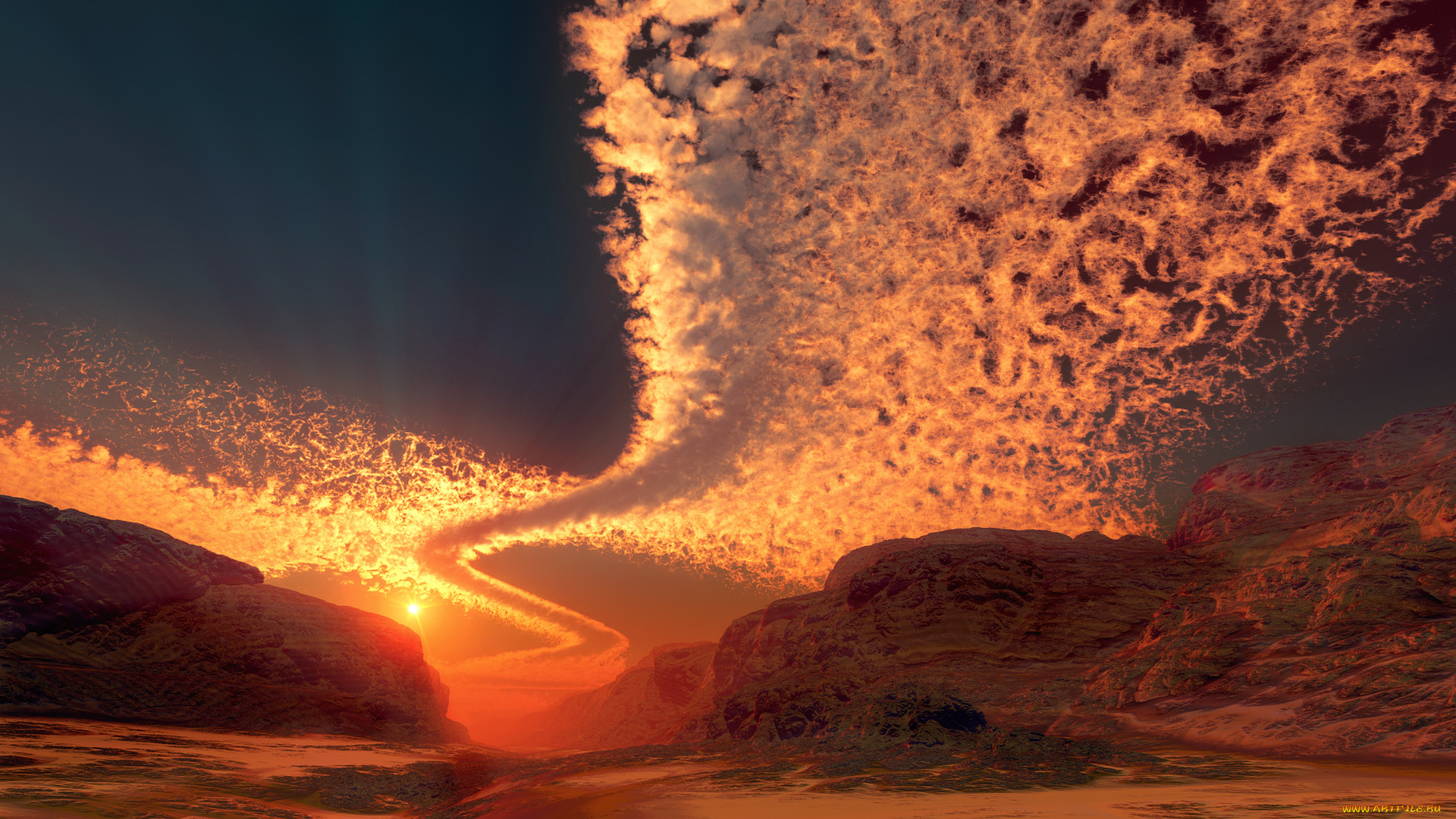 3д, графика, атмосфера, настроение, , atmosphere, , , mood, , облака, закат, экзопланета, жёлтый, карлик, звезда, вечер, bejeweled, twist