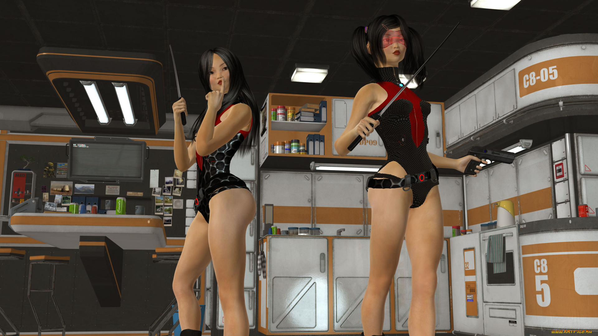 3д, графика, фантазия, , fantasy, девушки, взгляд, фон, оружие