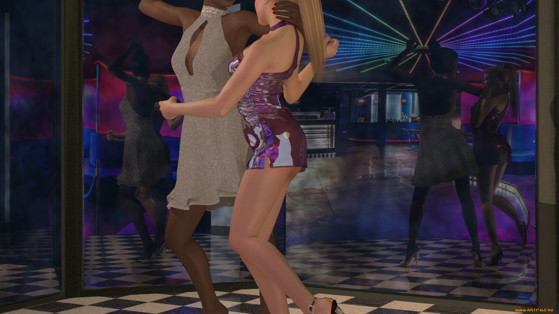 3д, графика, люди, , people, девушки, взгляд, фон, танцы, дискотека