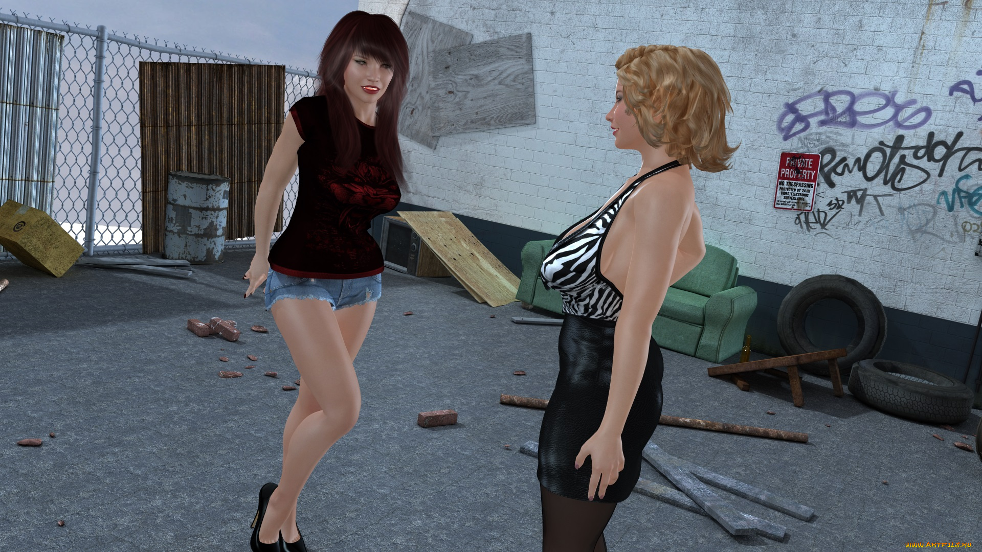 3д, графика, люди, , people, граффити, стена, взгляд, фон, девушки