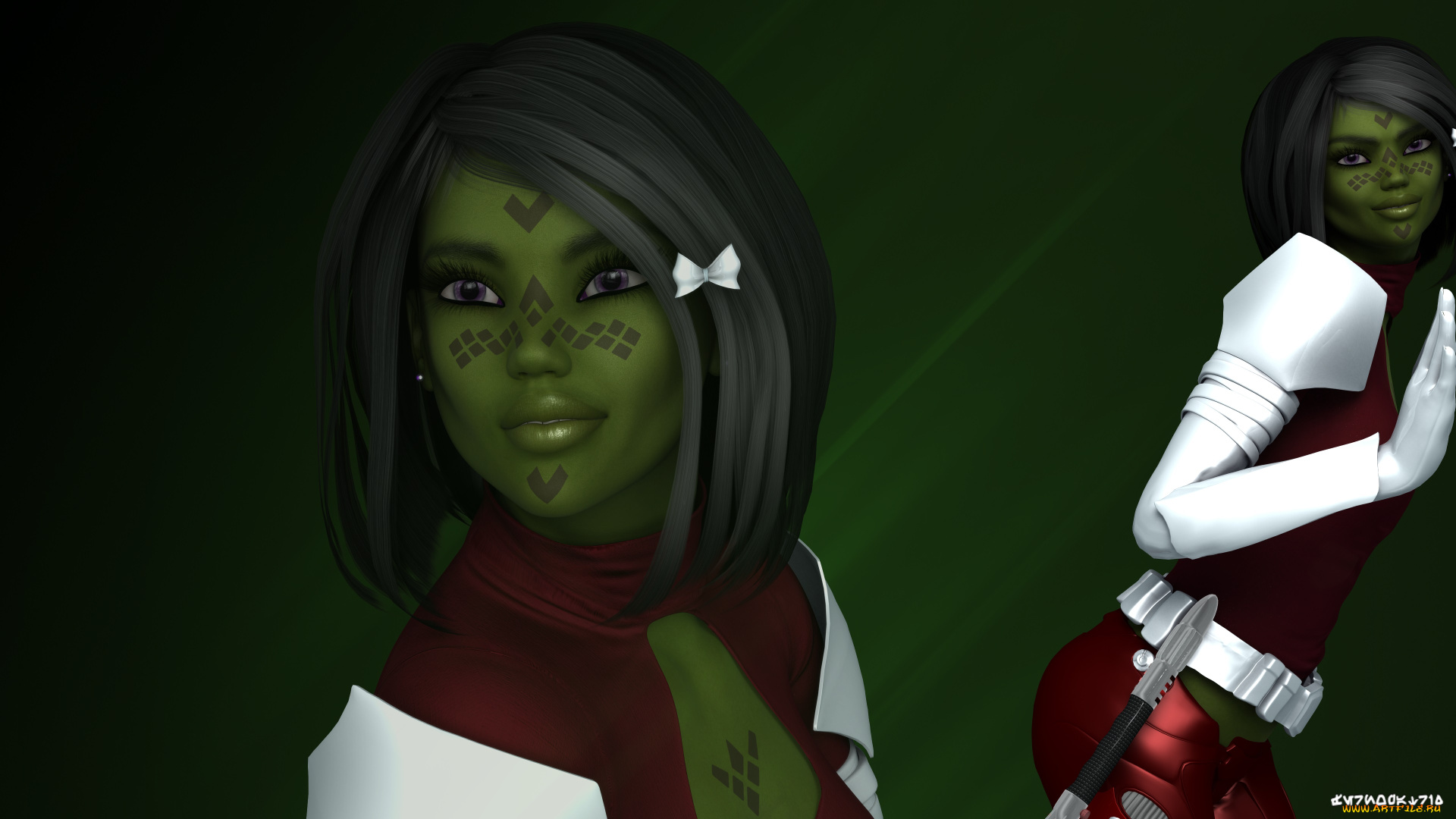 3д, графика, существа, , creatures, существо, оружие, взгляд, фон, девушки