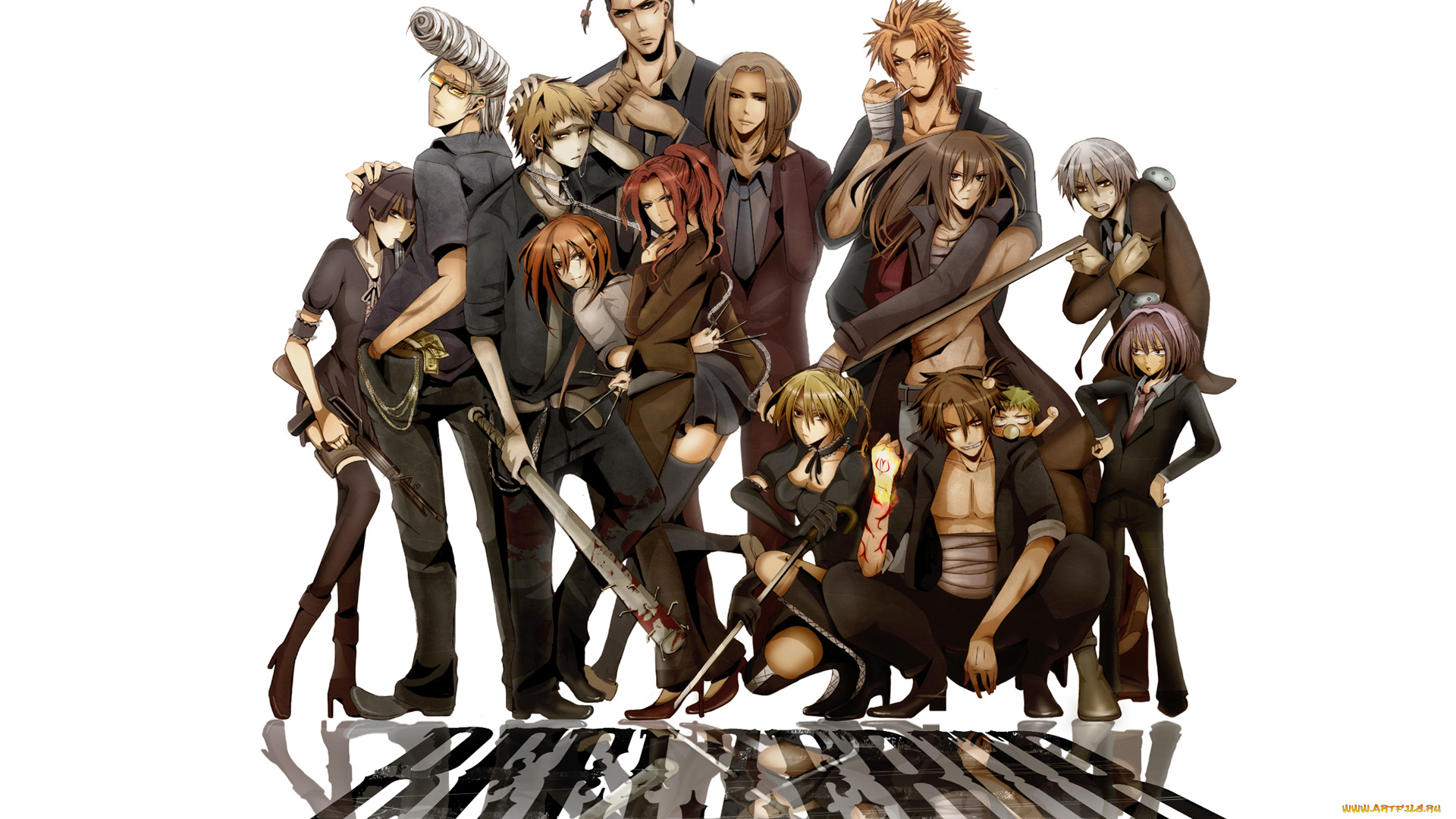 аниме, beelzebub, art, девушки, парни, ребёнок, оружие, форма, бинты