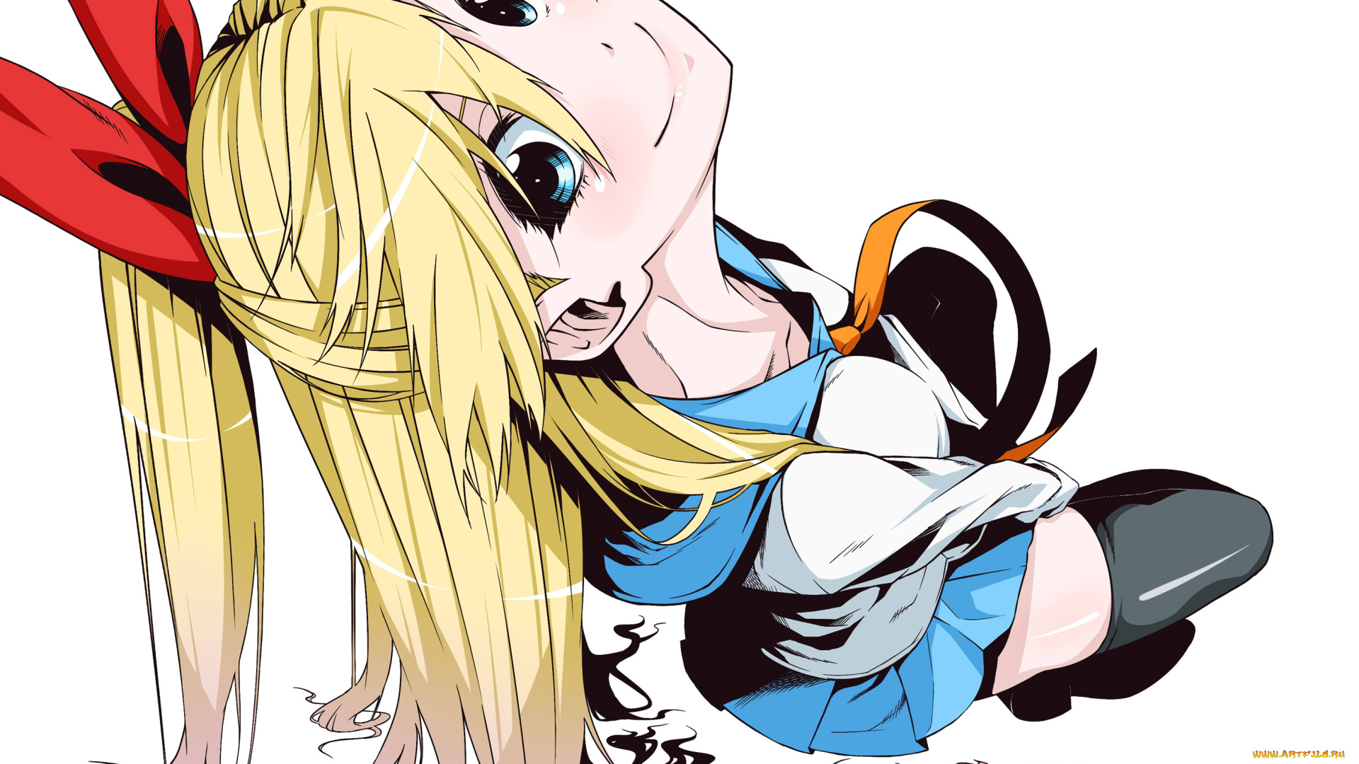 аниме, nisekoi, улыбка, форма, бант, девушка, vice, kirisaki, chitoge