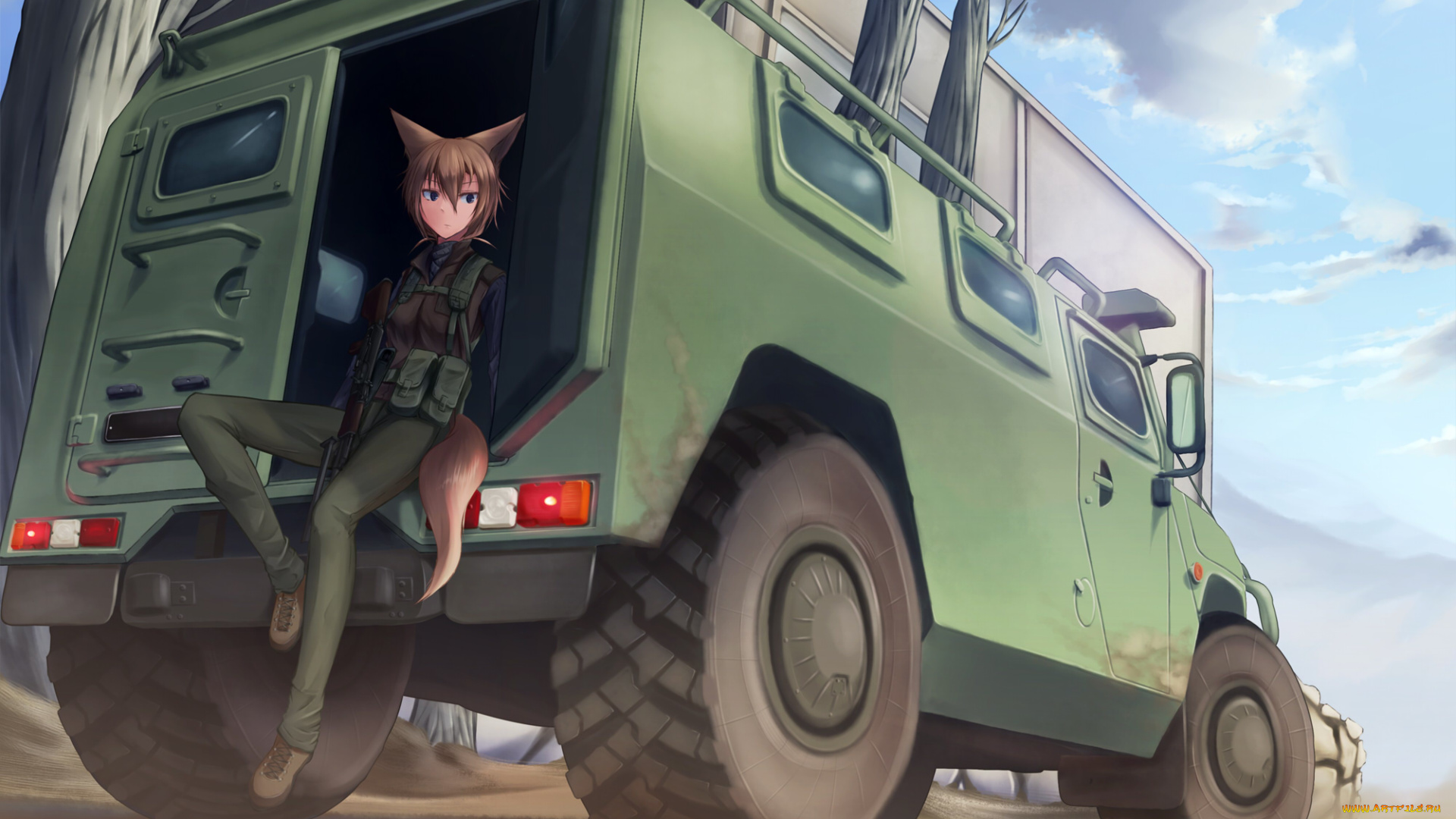 аниме, оружие, , техника, , технологии, лиса, девушка, машина, арт, dreadtie