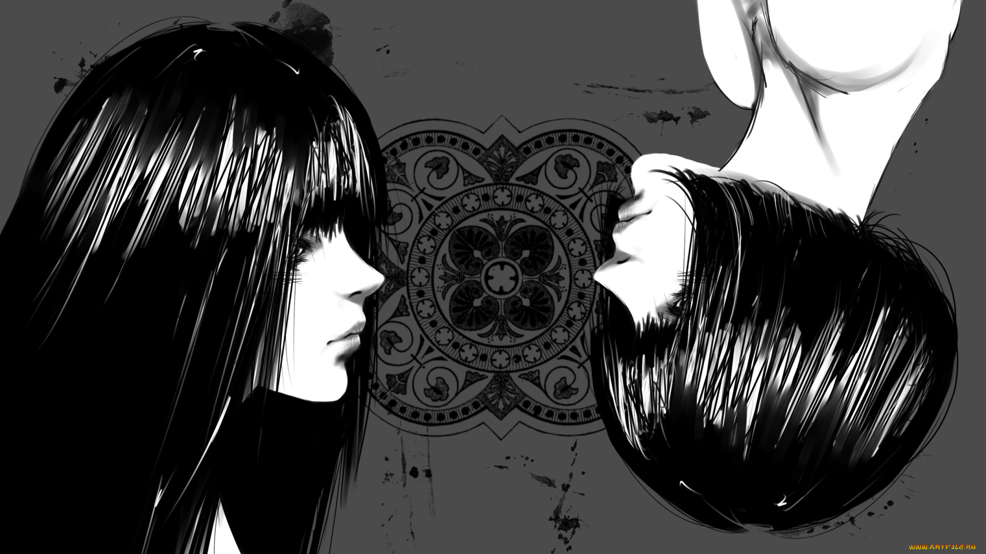 аниме, unknown, , другое, девушки, монохромное