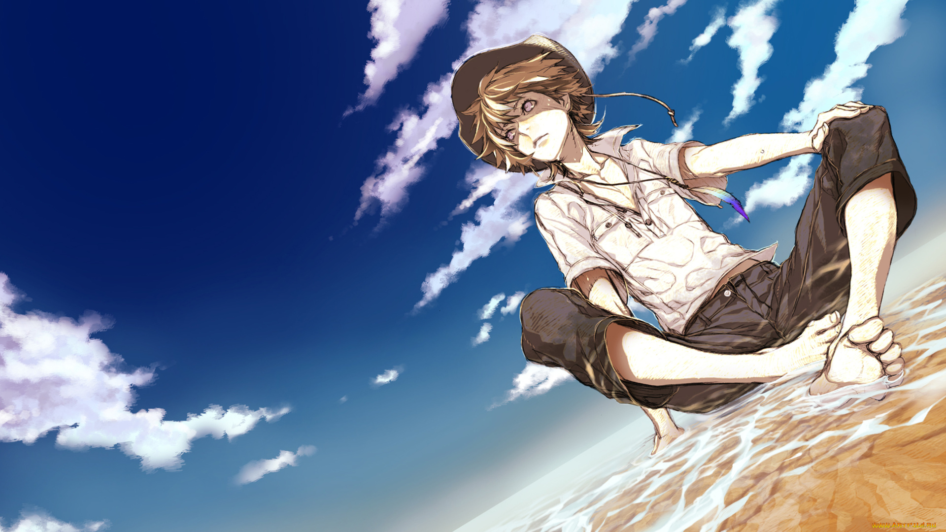 аниме, unknown, , другое, парень, арт, небо, облака