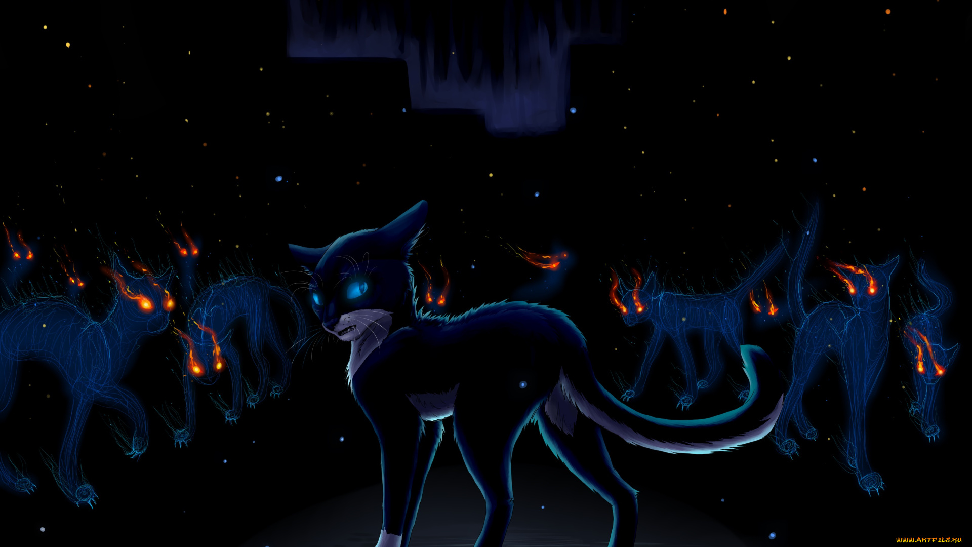 рисованное, животные, фон, коты