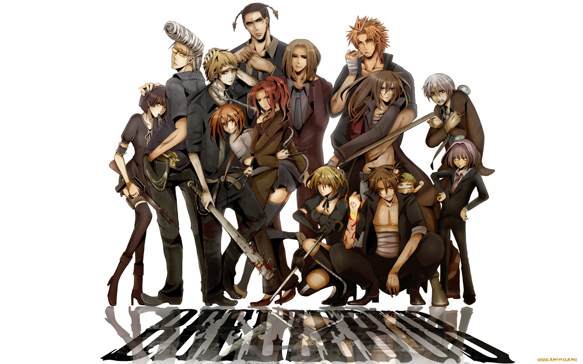 аниме, beelzebub, art, девушки, парни, ребёнок, оружие, форма, бинты