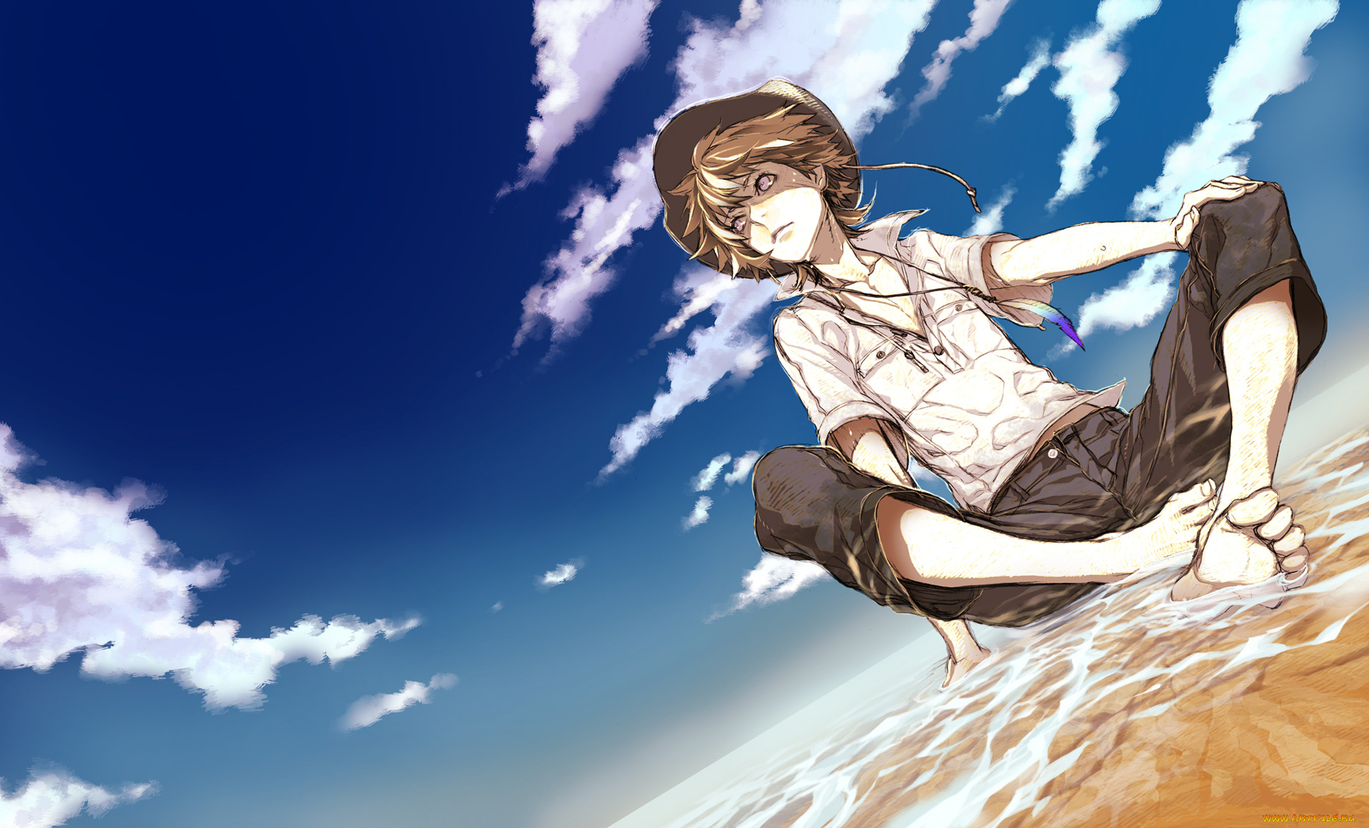 аниме, unknown, , другое, парень, арт, небо, облака