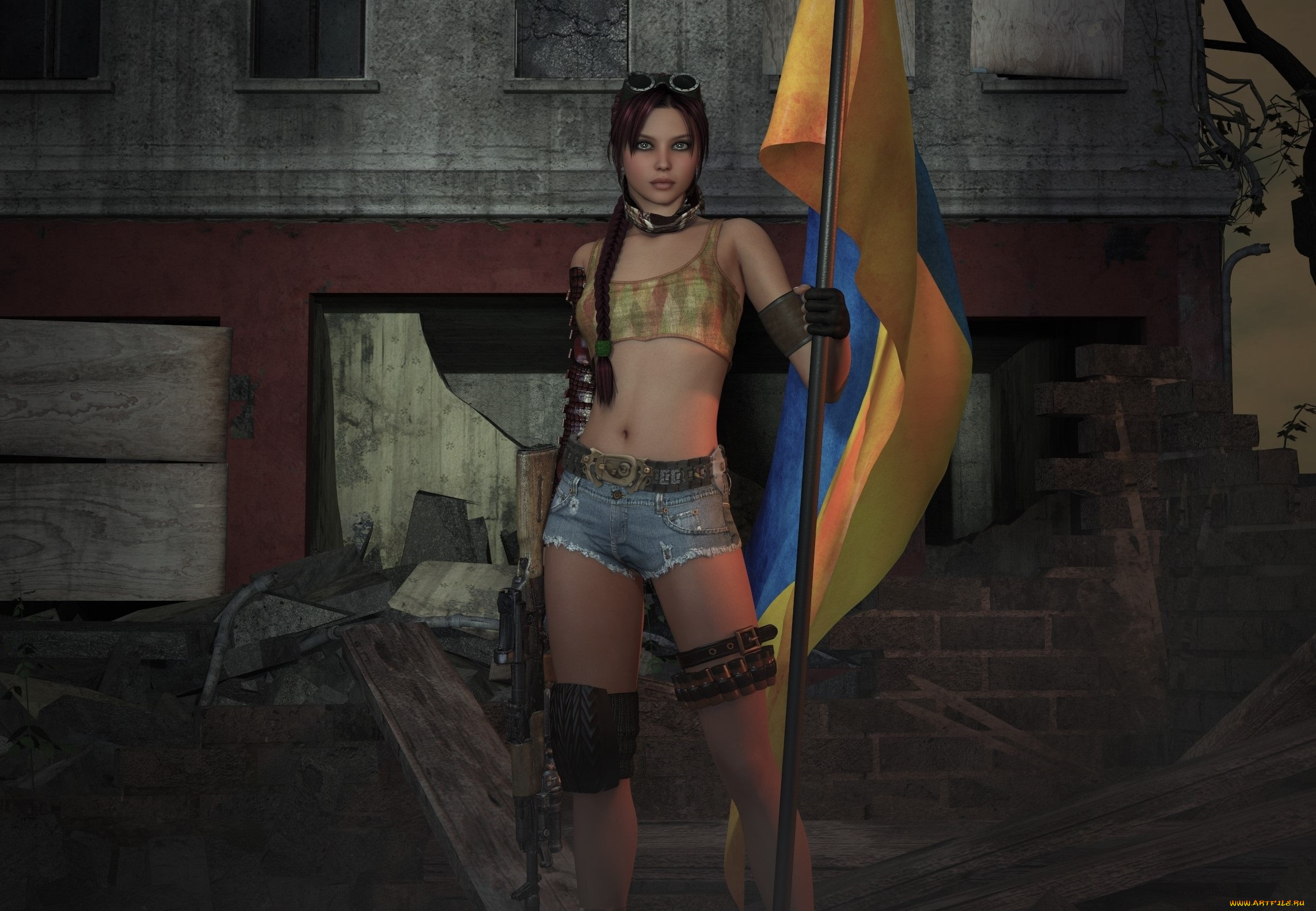 3д, графика, люди, , people, девушка, флаг, фон, взгляд