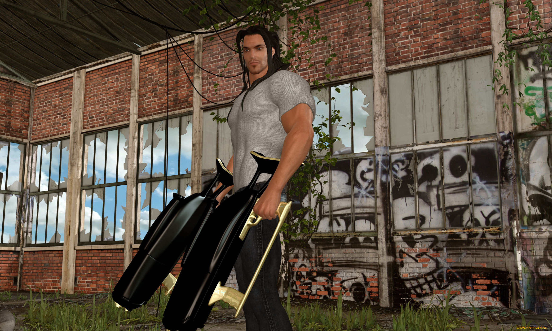 3д, графика, фантазия, , fantasy, мужчина, взгляд, оружие