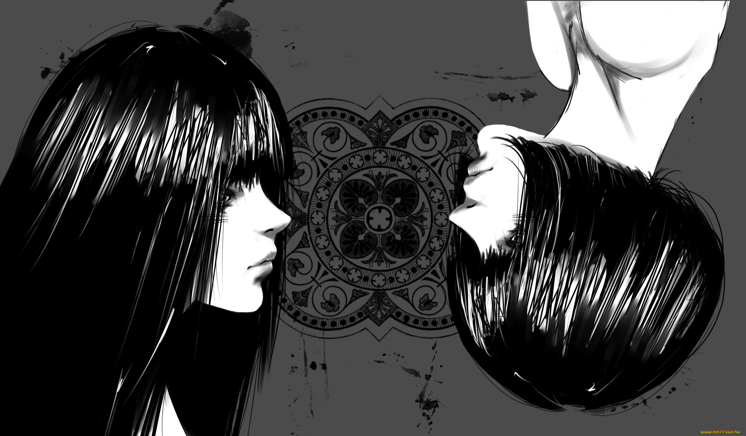 аниме, unknown, , другое, девушки, монохромное