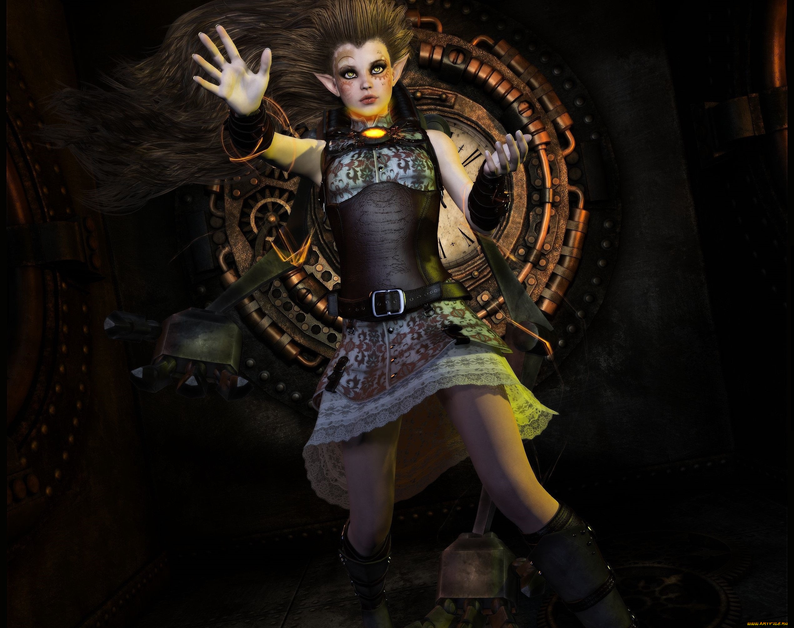 3д, графика, эльфы, , elves, фон, взгляд, эльфийка