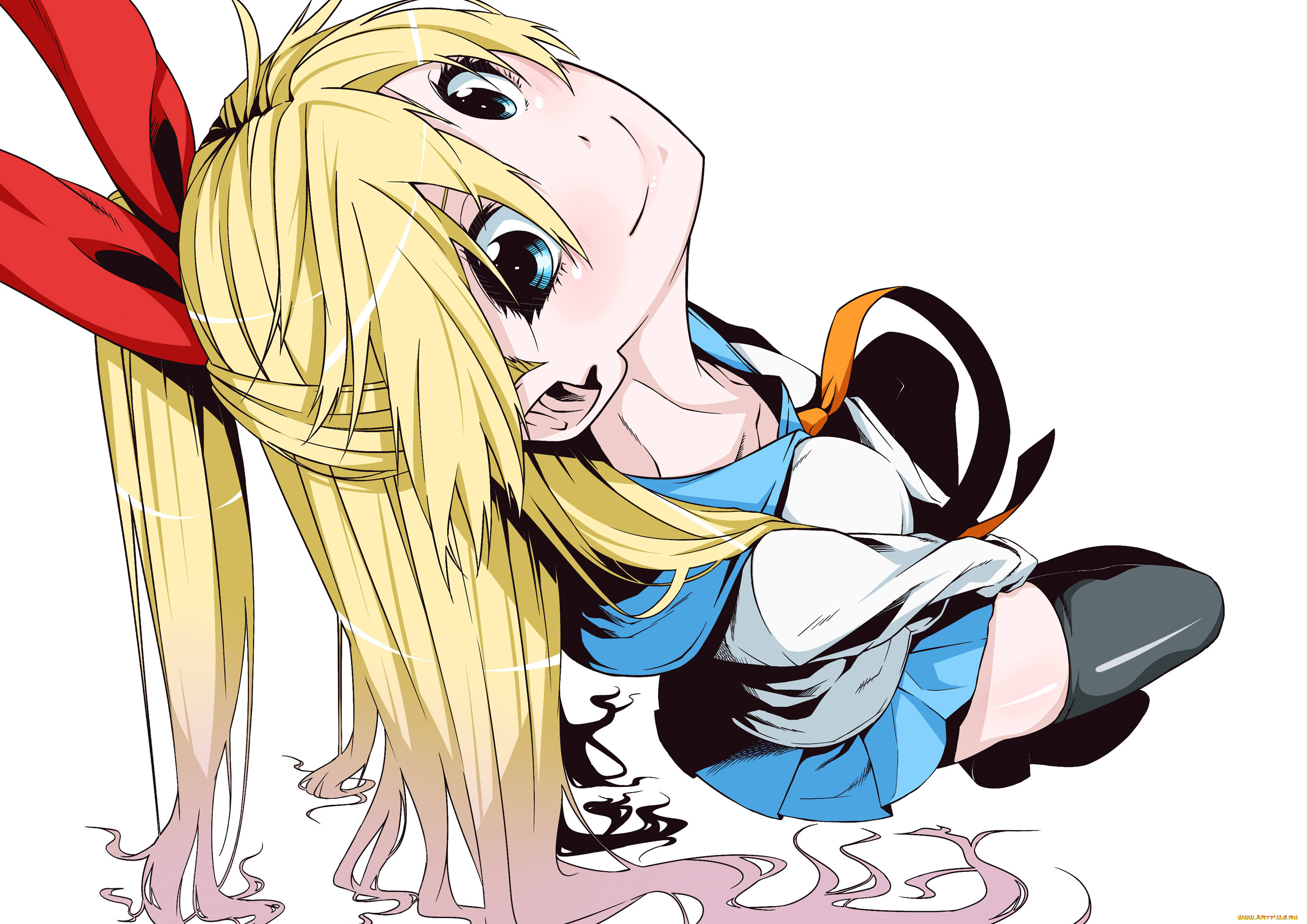 аниме, nisekoi, улыбка, форма, бант, девушка, vice, kirisaki, chitoge