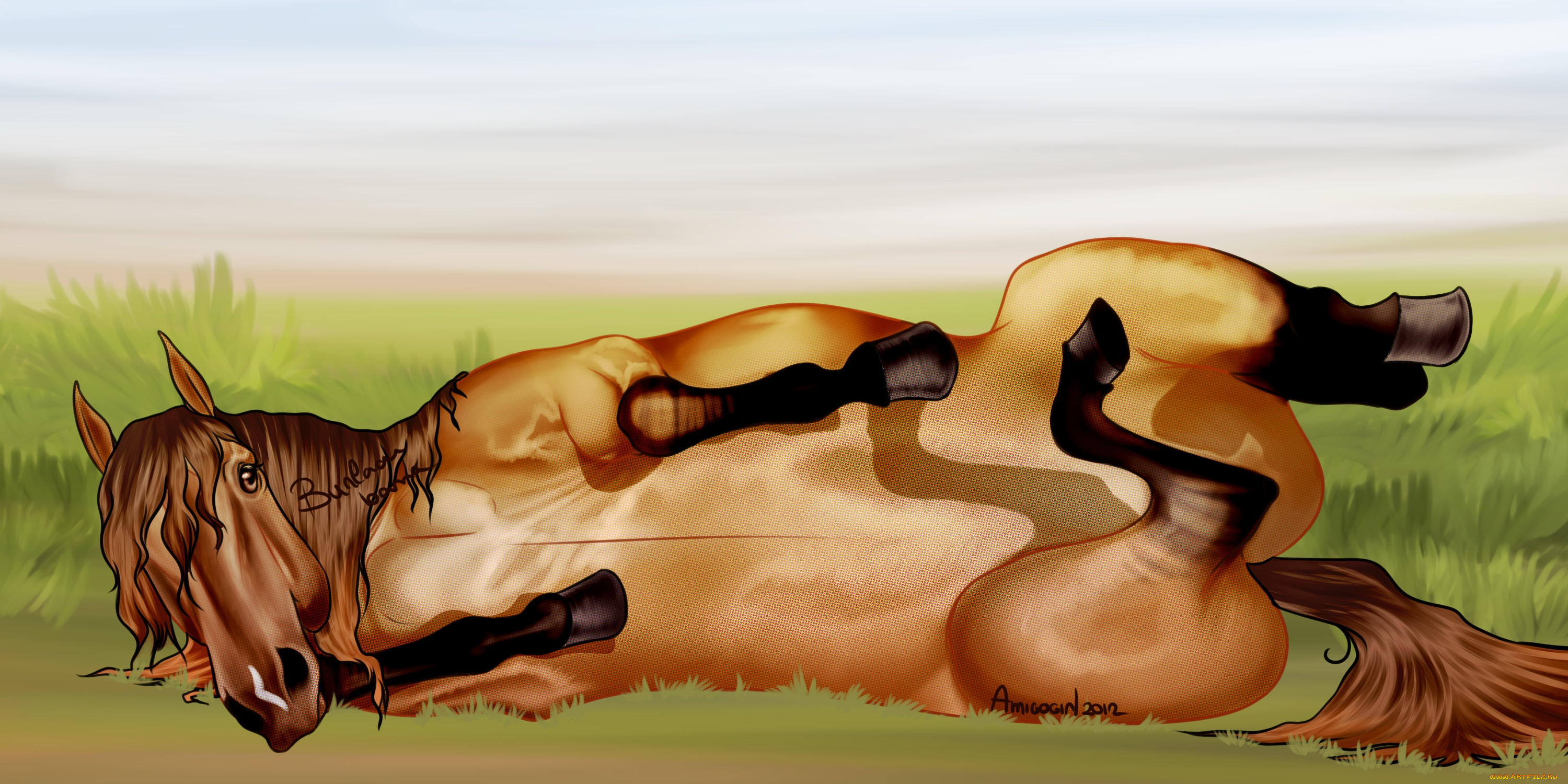 рисованное, животные, , лошади, лошадь