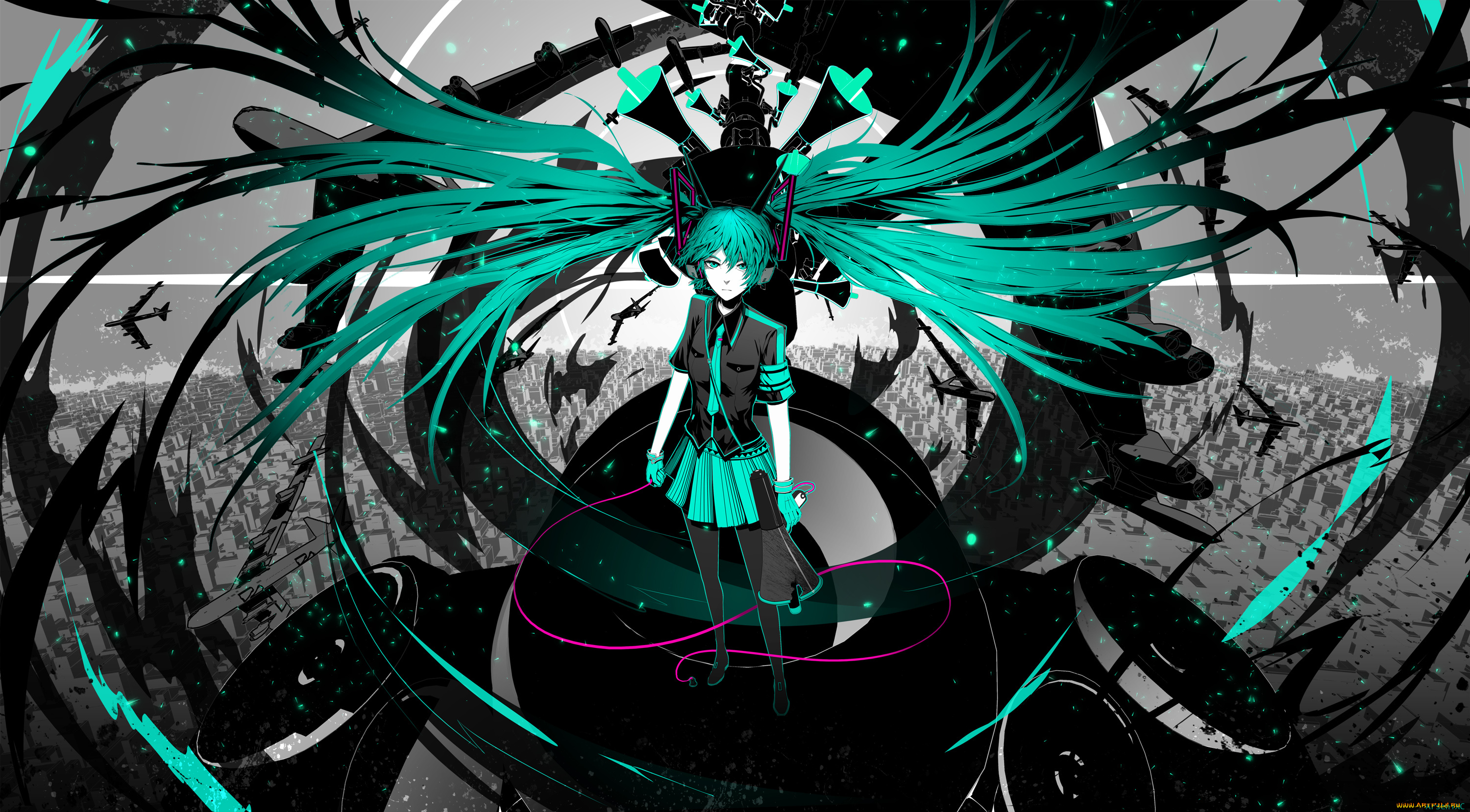 аниме, vocaloid, взгляд, девушка, синие, hatsune, miku, волосы, арт, arsenixc