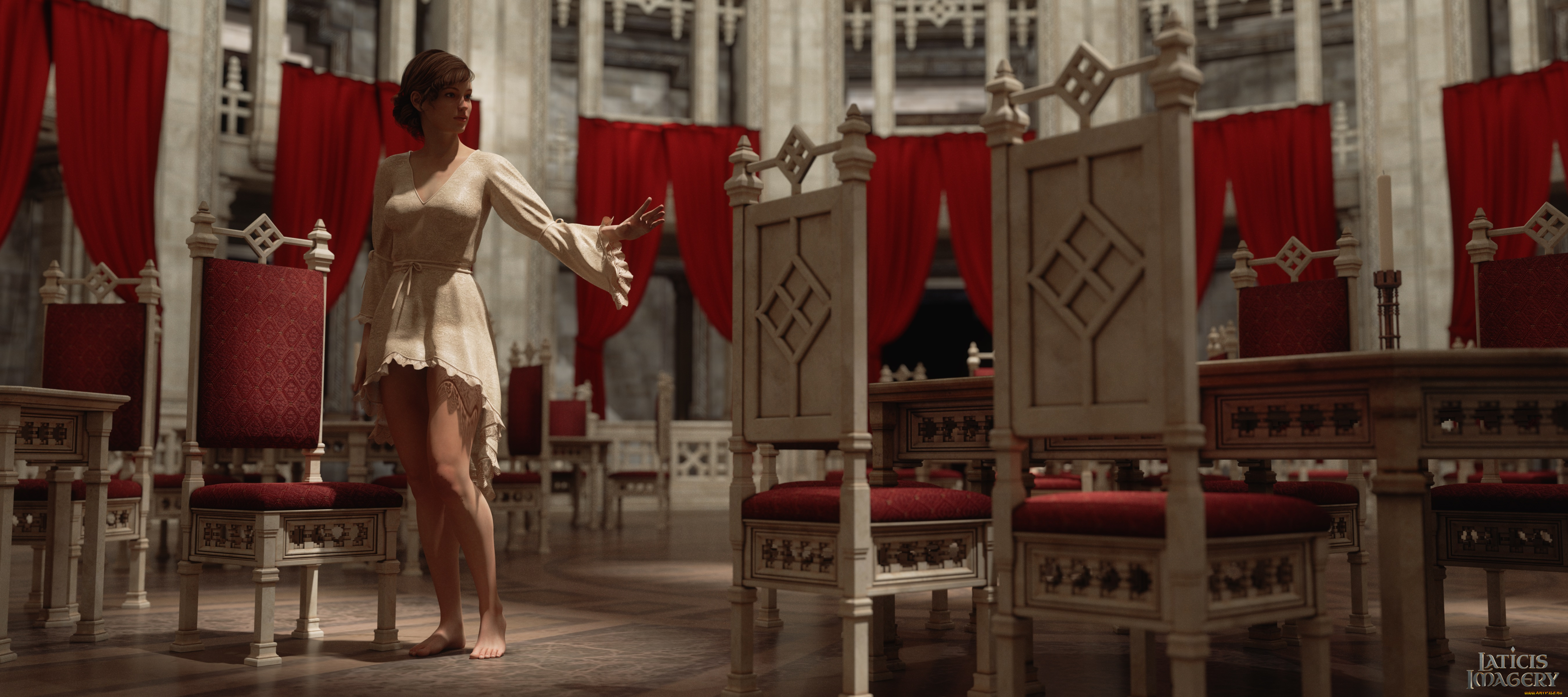 3д, графика, люди, , people, девушка, взгляд, фон, стол, стулья