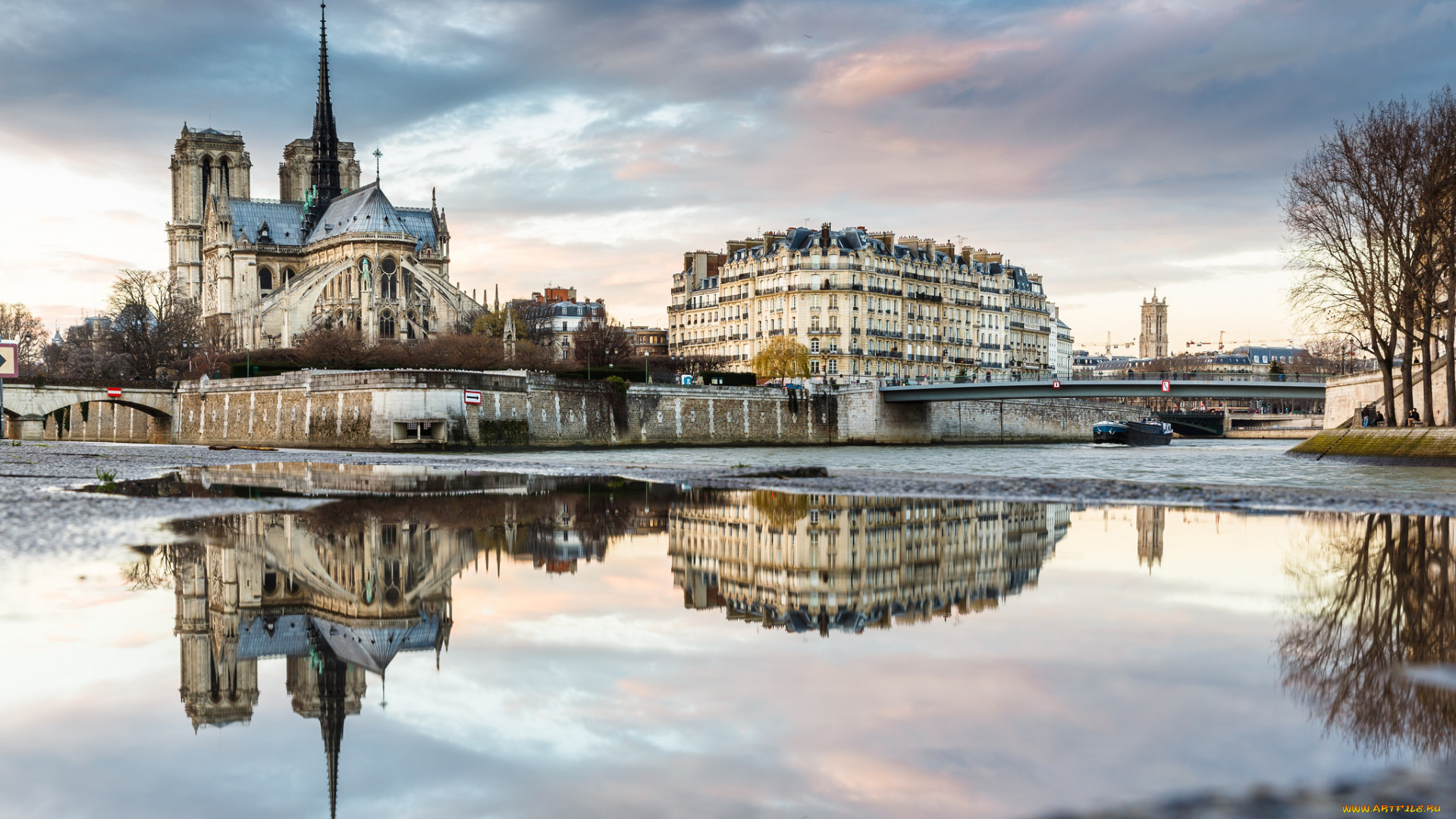 notre, dame, города, париж, , франция, собор, река