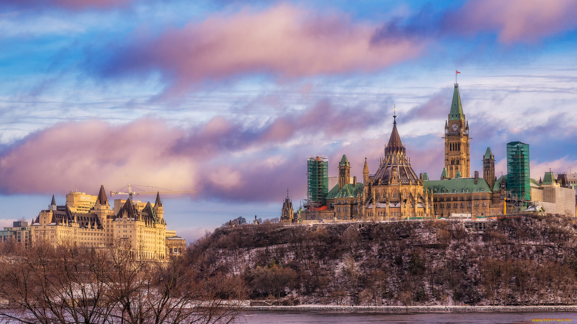 ottawa, города, оттава, , канада, шпили, река, холм