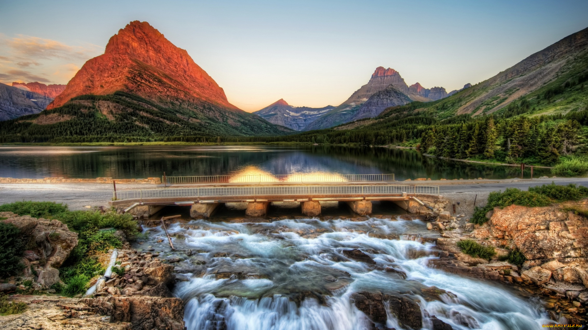 природа, реки, озера, glacier, мост, река, горы, сша, montana, парк