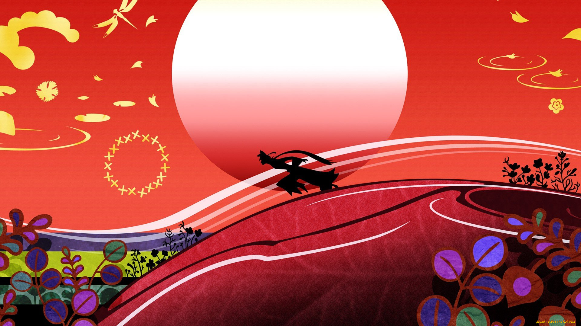 аниме, katanagatari, луна, силуэт